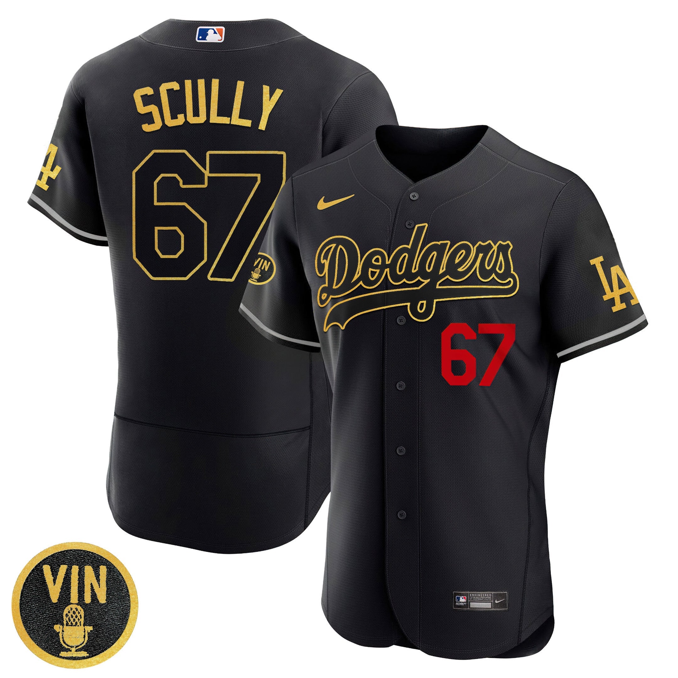 Los Angeles Vin Scully Patch Black Gold Respect Jersey