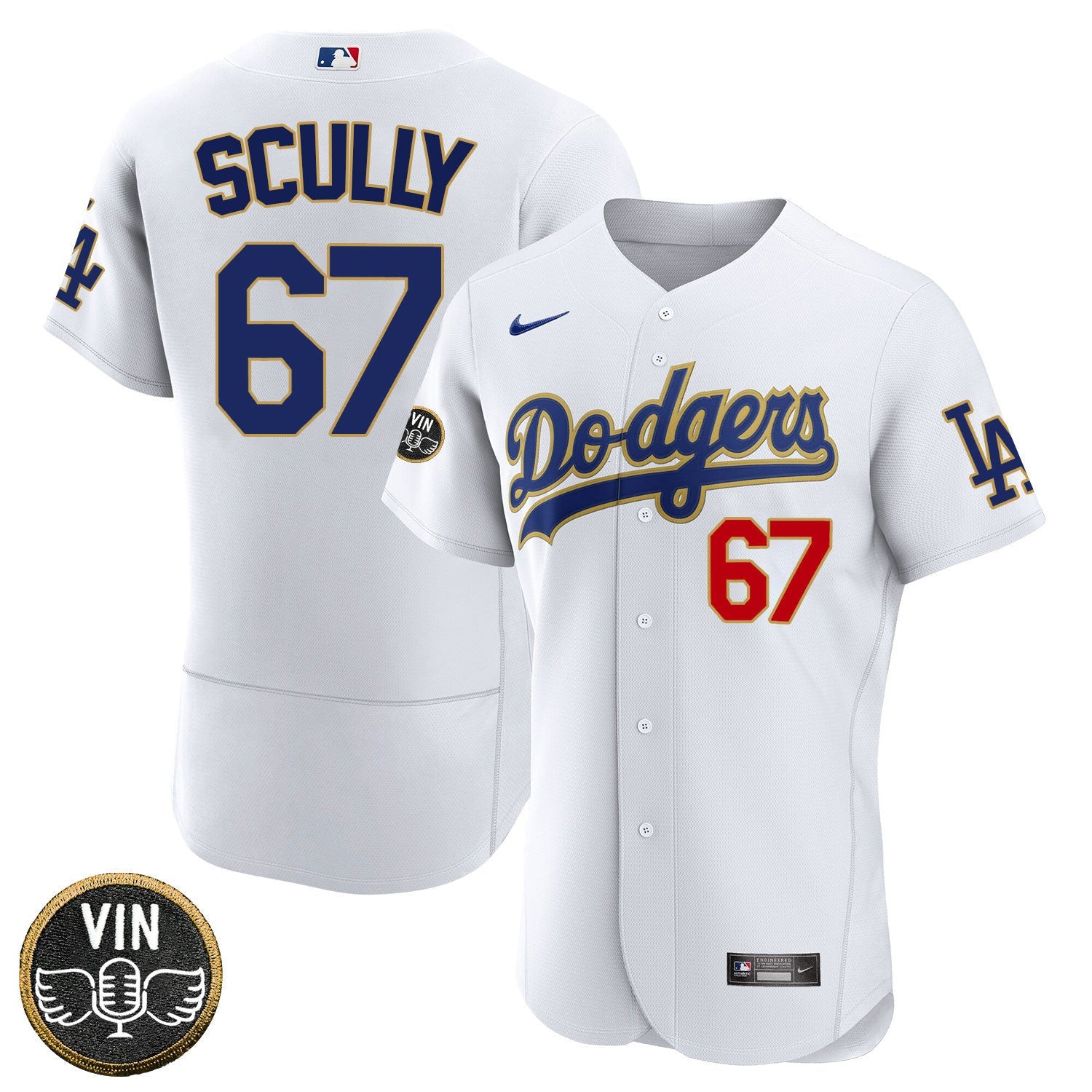 Los Angeles Vin Scully Angel Patch Gold Trim Jersey
