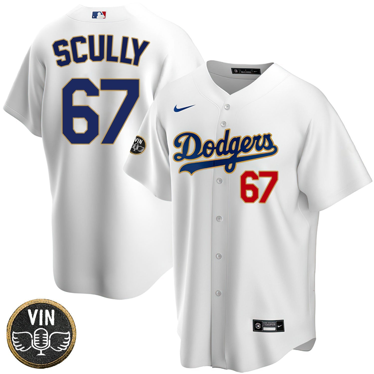 Los Angeles Vin Scully Angel Patch Gold Trim Jersey