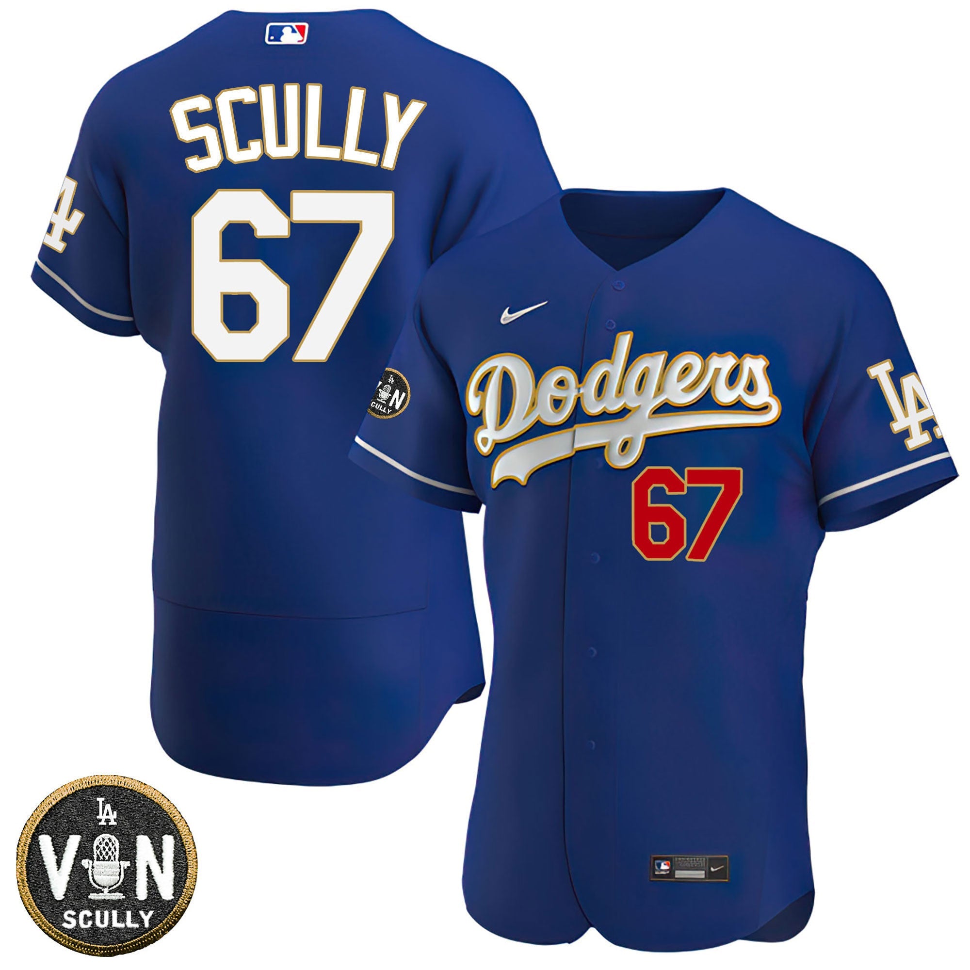 Los Angeles Vin Scully With Commemorative Patch Gold Trim Jersey