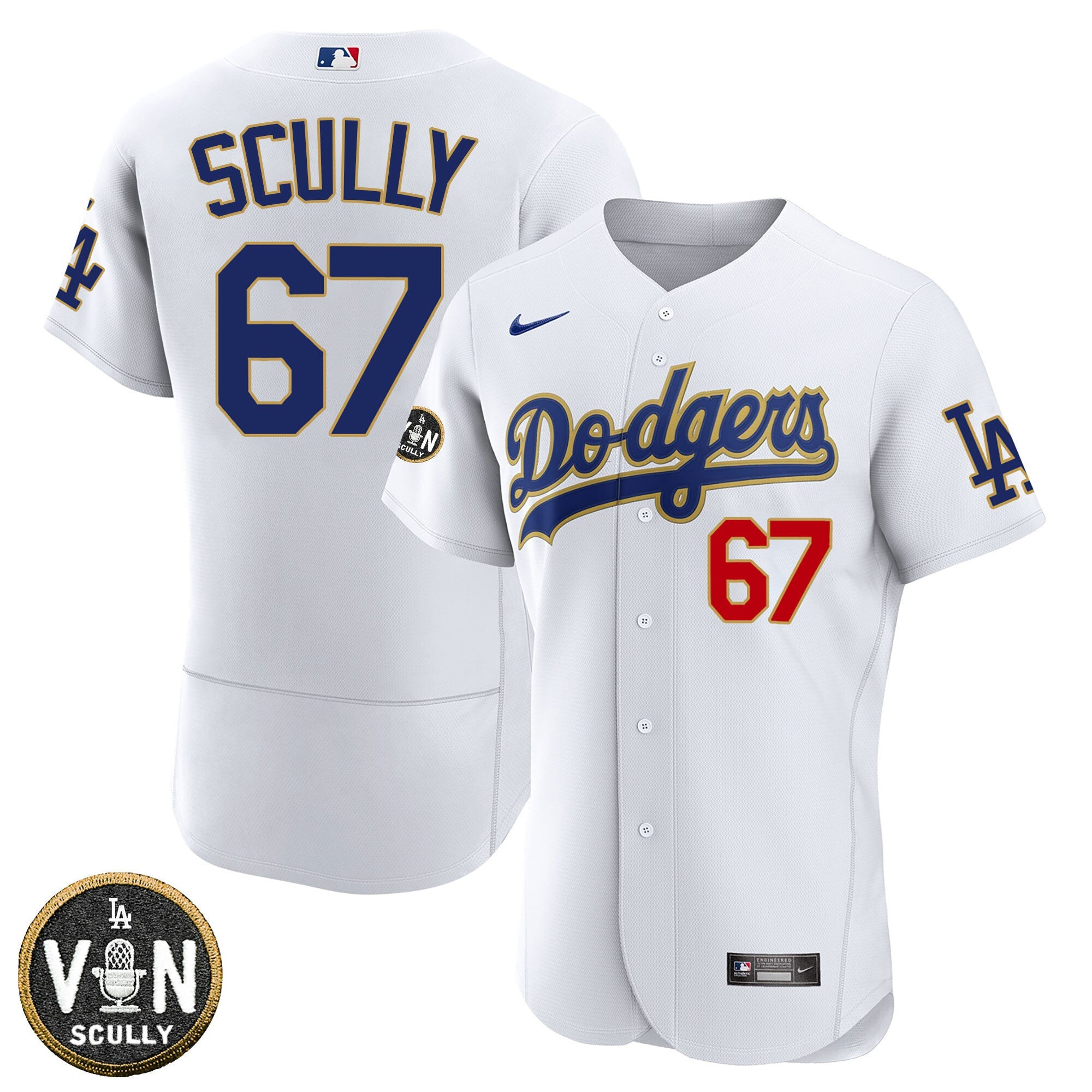 Los Angeles Vin Scully With Commemorative Patch Gold Trim Jersey