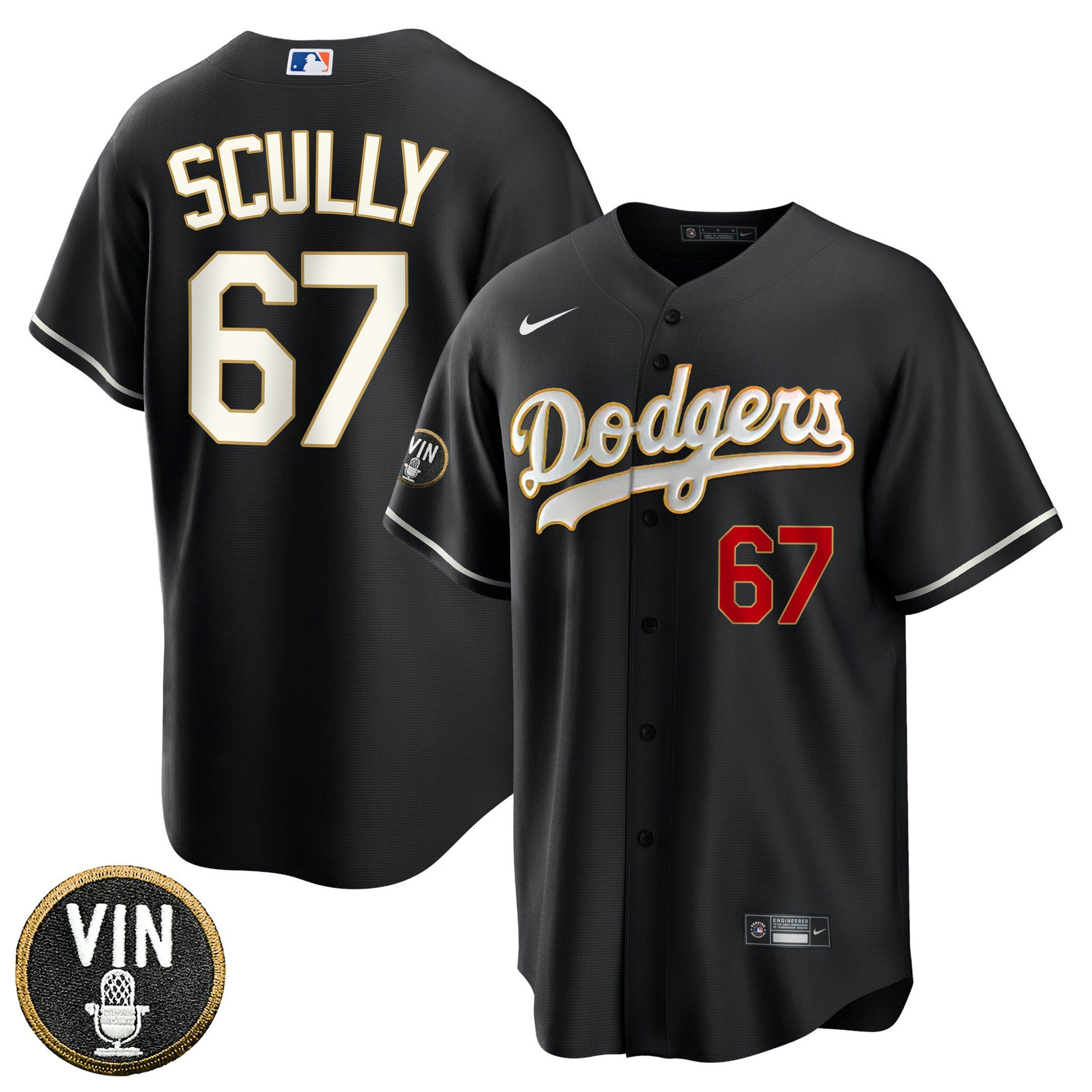 Los Angeles Vin Scully Patch Black Gold Trim Jersey