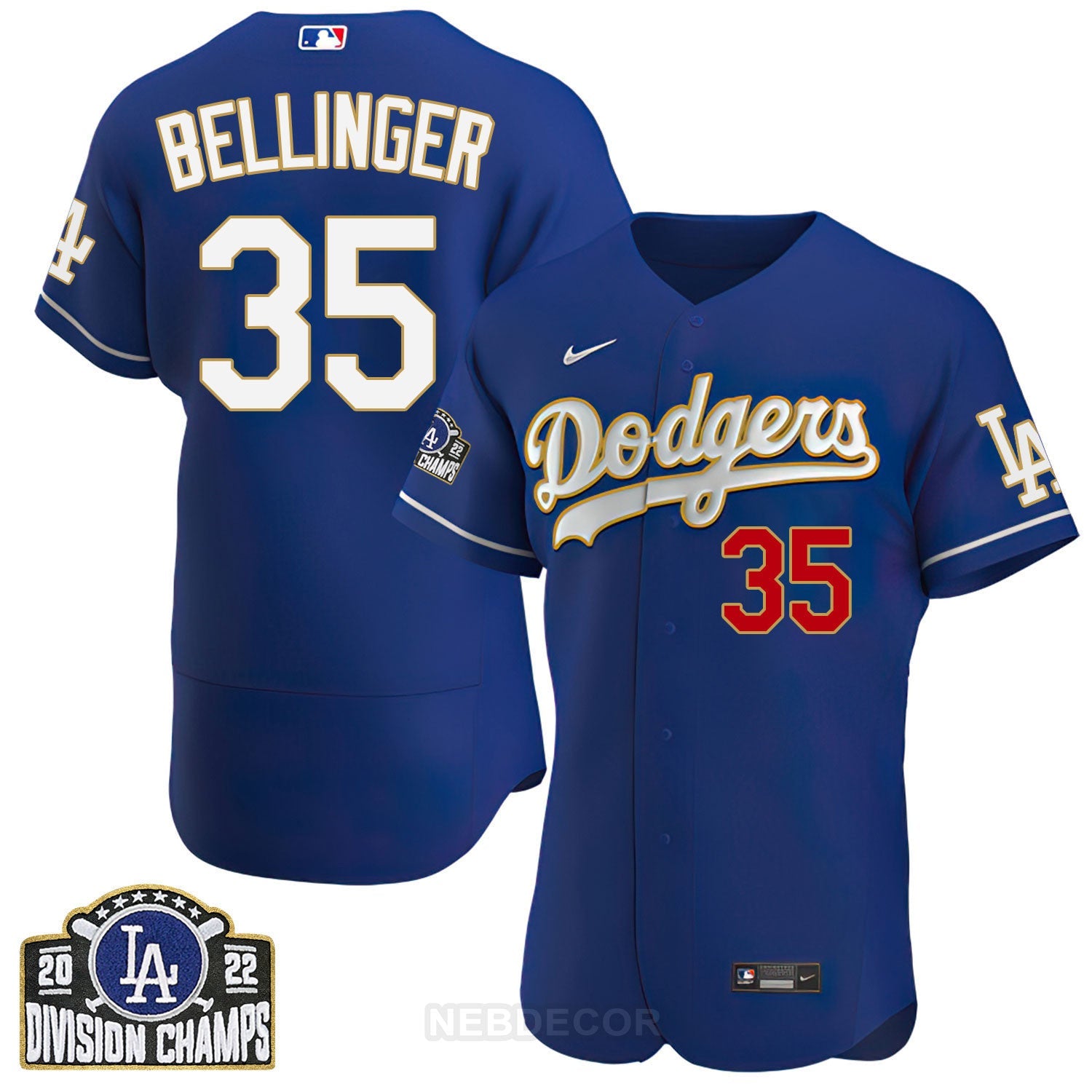Men’s Los Angeles NL West Division Champs 2022 Gold Trim Jersey