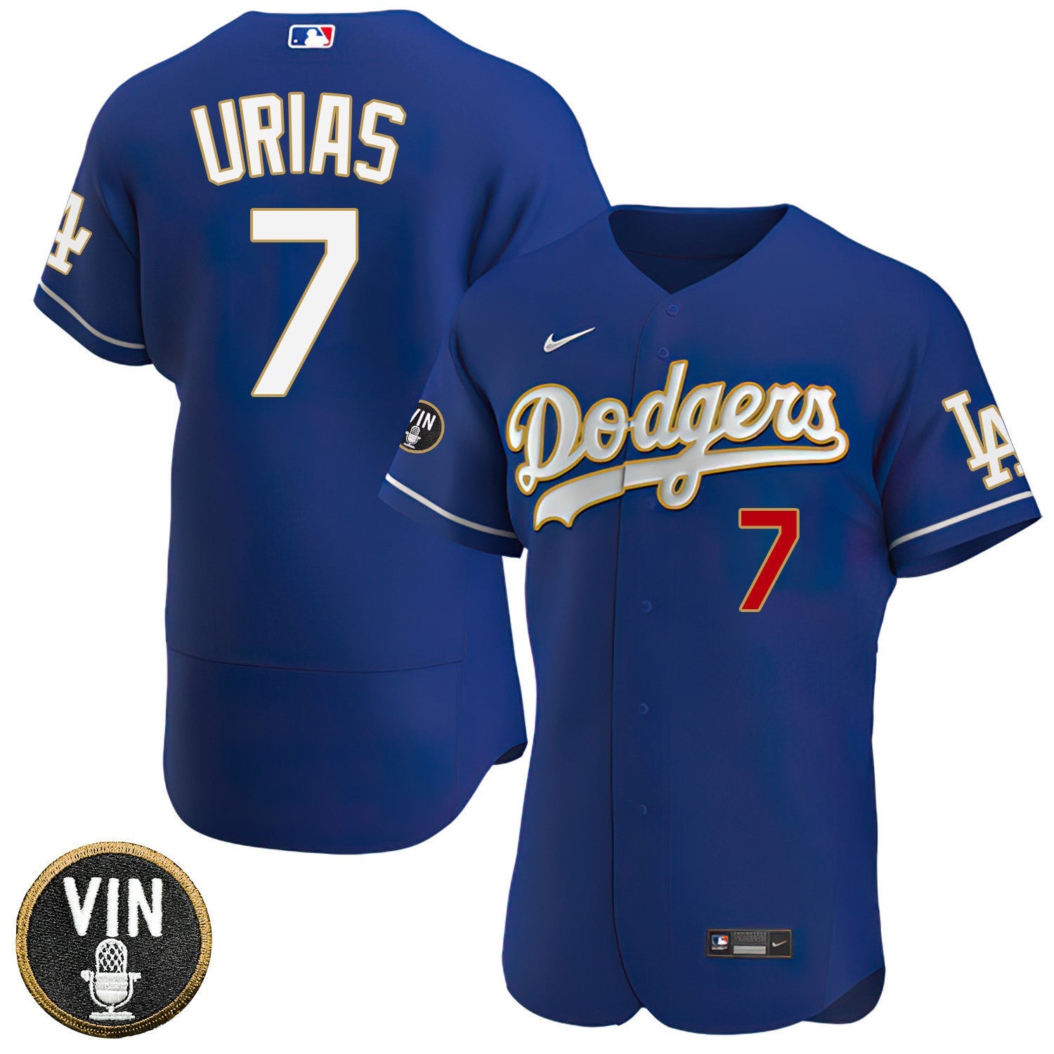 Los Angeles Vin Scully Patch Gold Trim Player Jersey – Navy