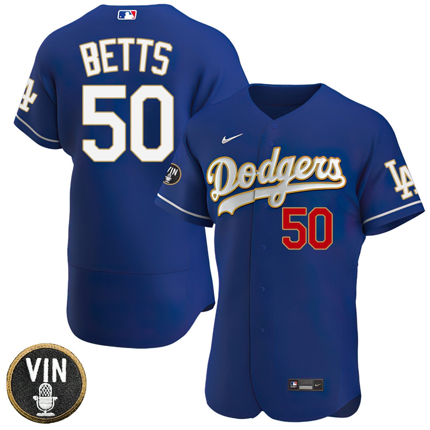 Los Angeles Vin Scully Patch Gold Trim Player Jersey – Navy