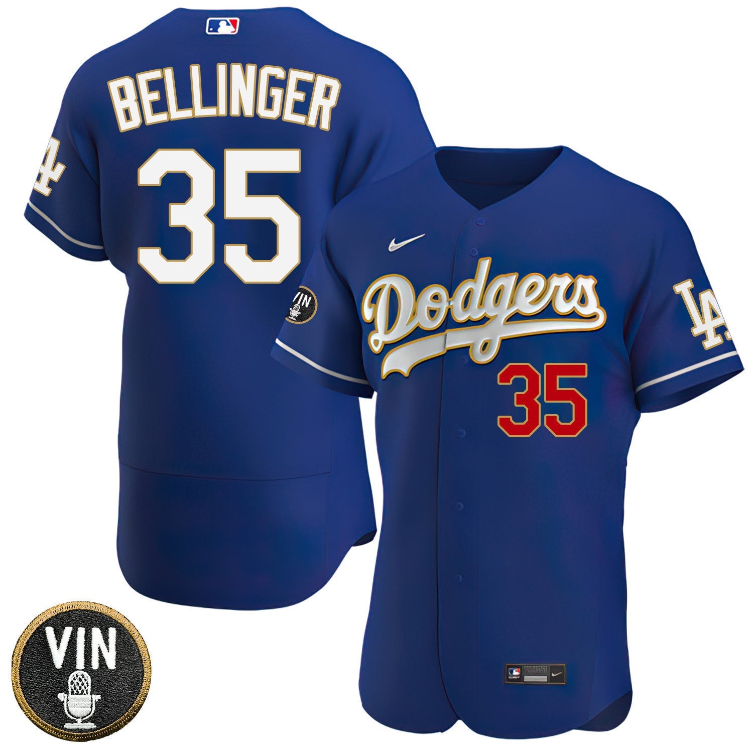 Los Angeles Vin Scully Patch Gold Trim Player Jersey – Navy