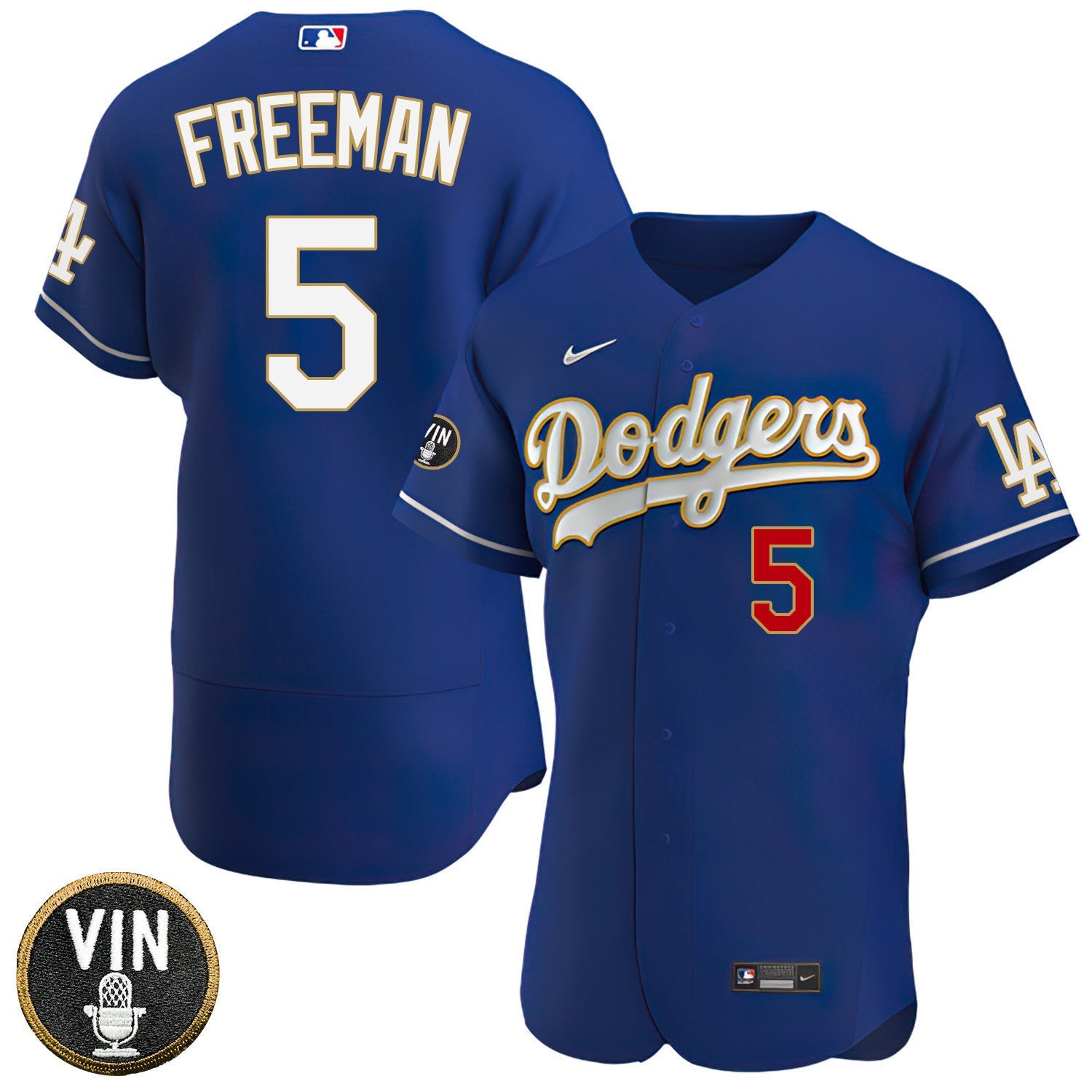 Los Angeles Vin Scully Patch Gold Trim Player Jersey – Navy