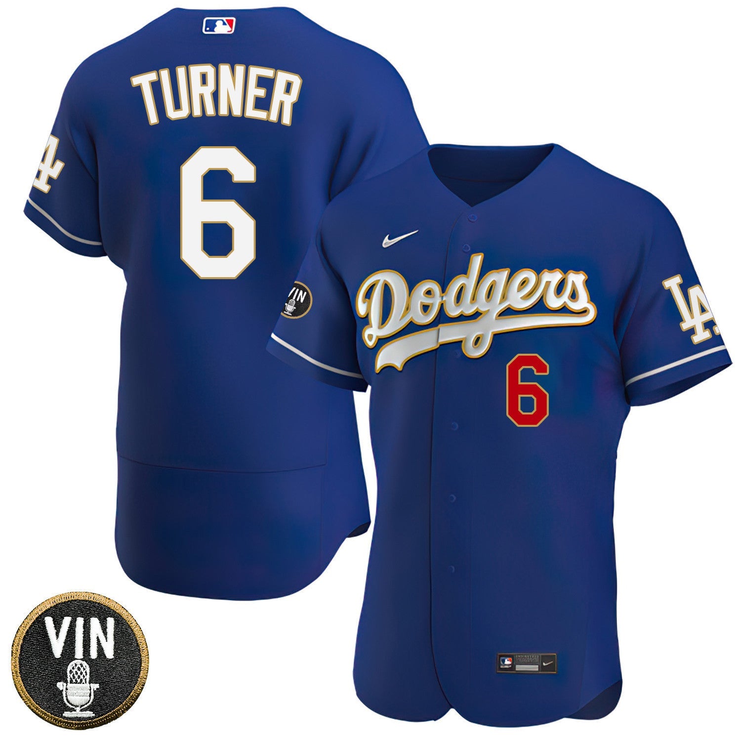 Los Angeles Vin Scully Patch Gold Trim Player Jersey – Navy