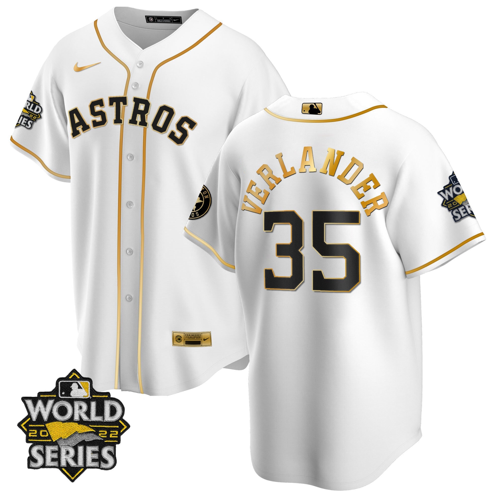 Houston Cool Base White Gold 2022 World Series Jersey