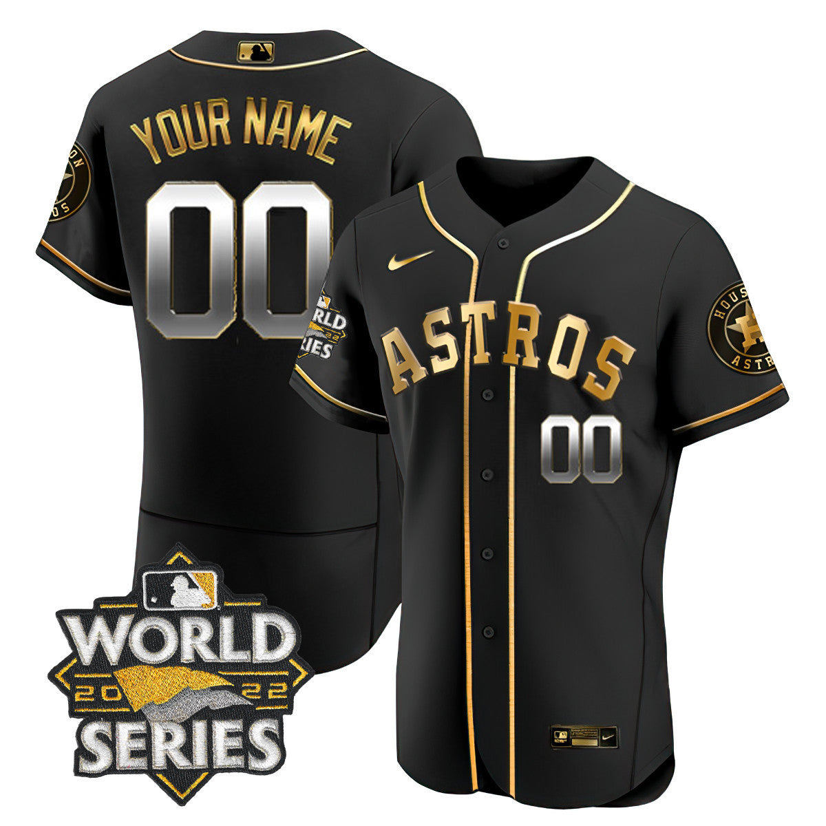 Houston 2022 World Series Black Gold Custom Name And Number Jersey