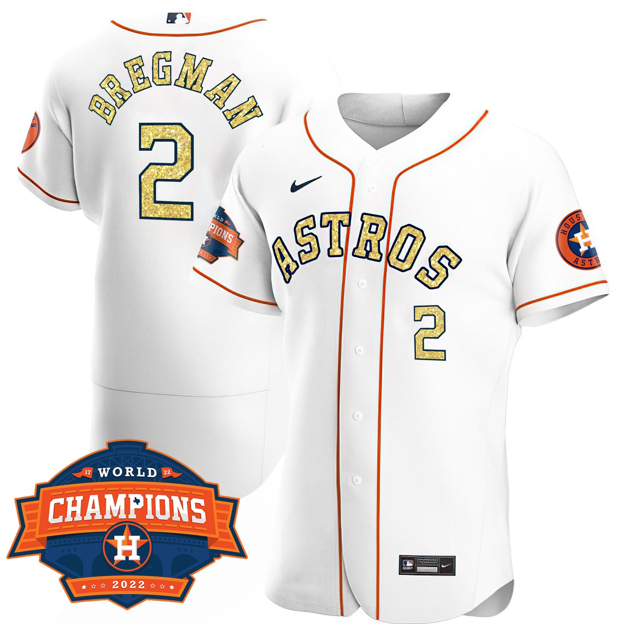 Houston Special White Gold 2022 World Series Champions Patch Jersey