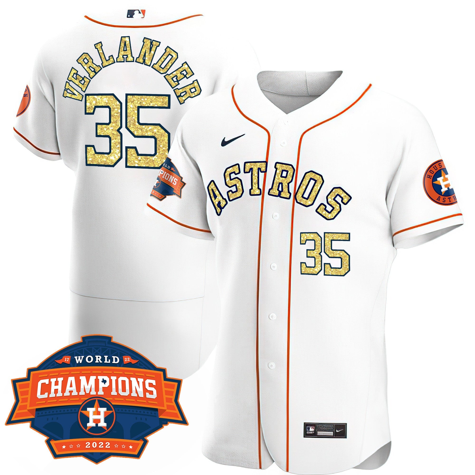 Houston Special White Gold 2022 World Series Champions Patch Jersey