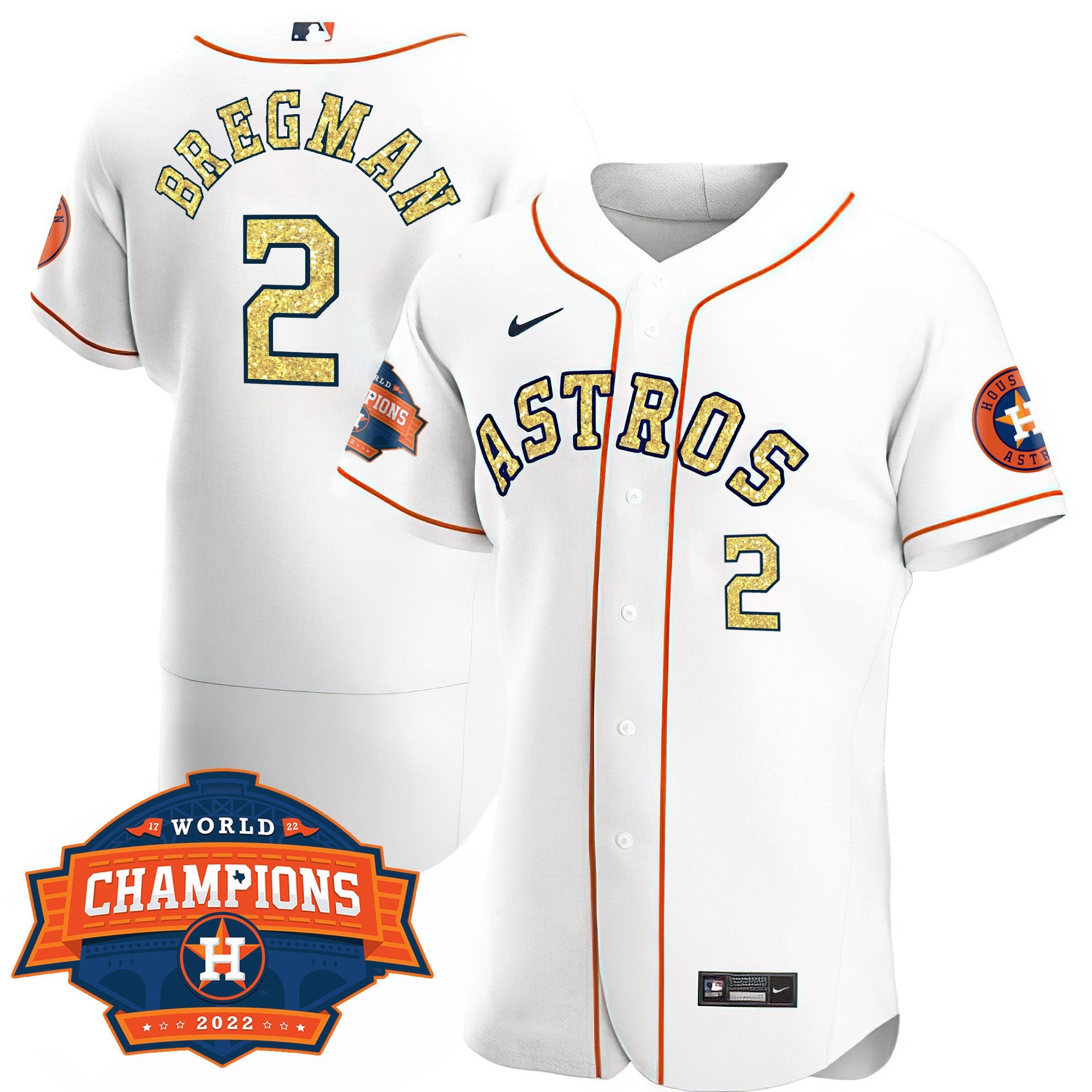 Men’s Houston Special White Gold 2022 World Series Champions Patch Jersey