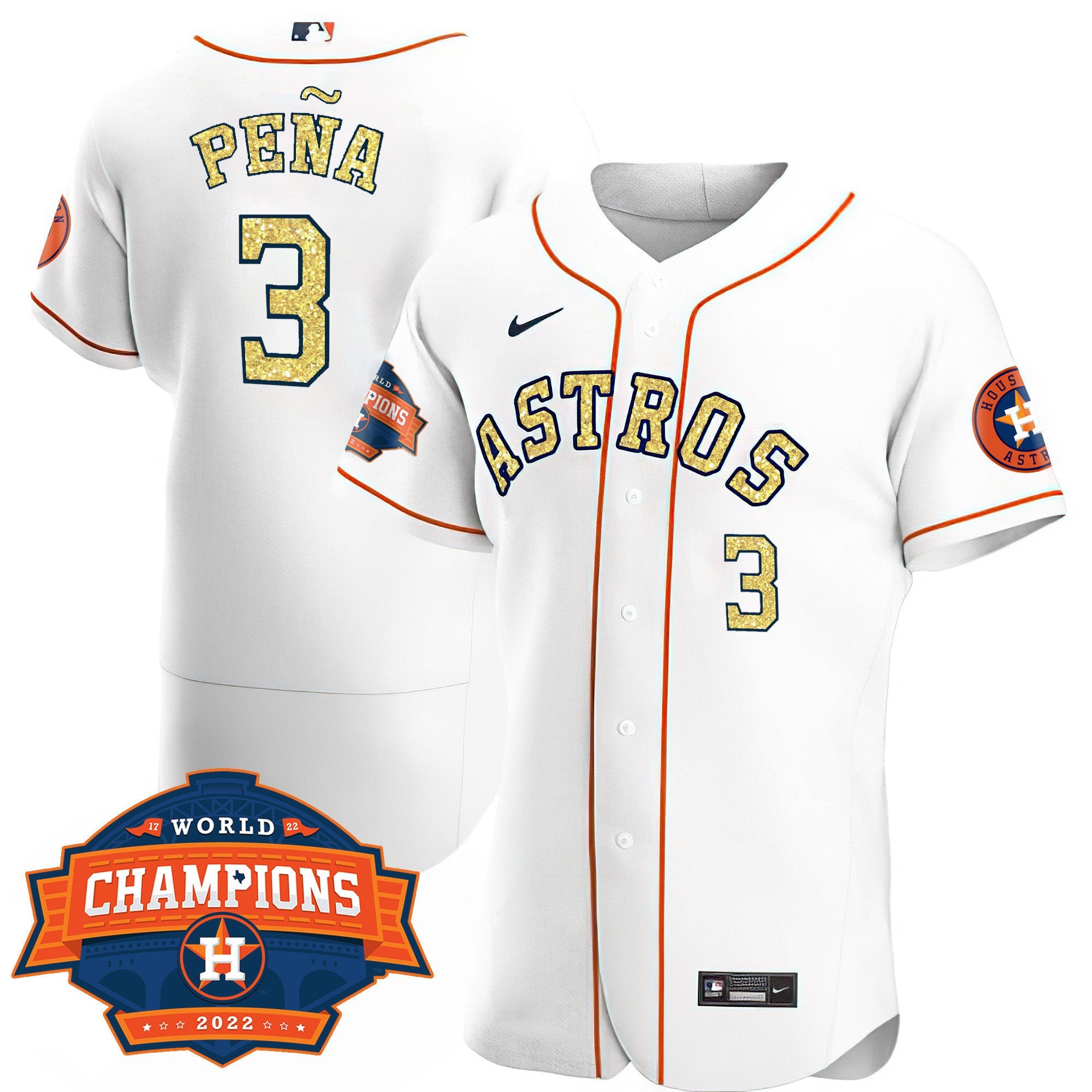 Men’s Houston Special White Gold 2022 World Series Champions Patch Jersey