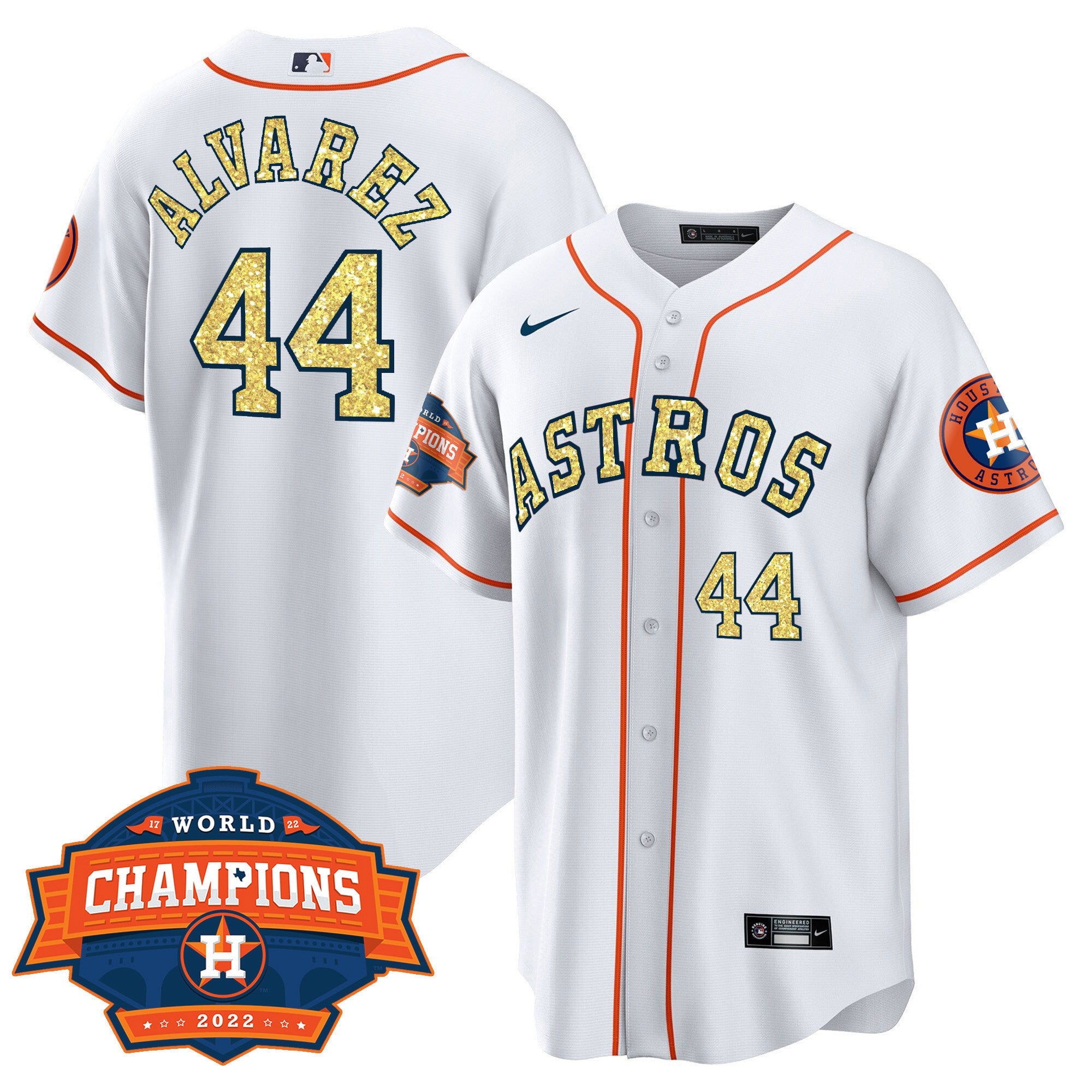 Men’s Houston Special White Gold 2022 World Series Champions Patch Jersey