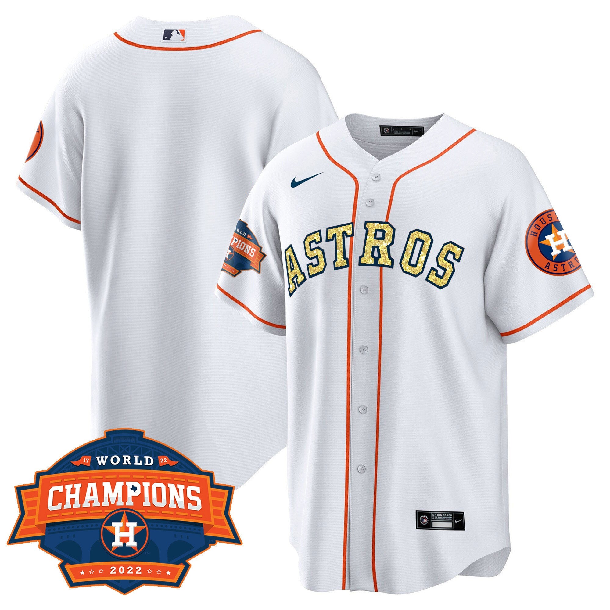 Men’s Houston Special White Gold 2022 World Series Champions Patch Jersey