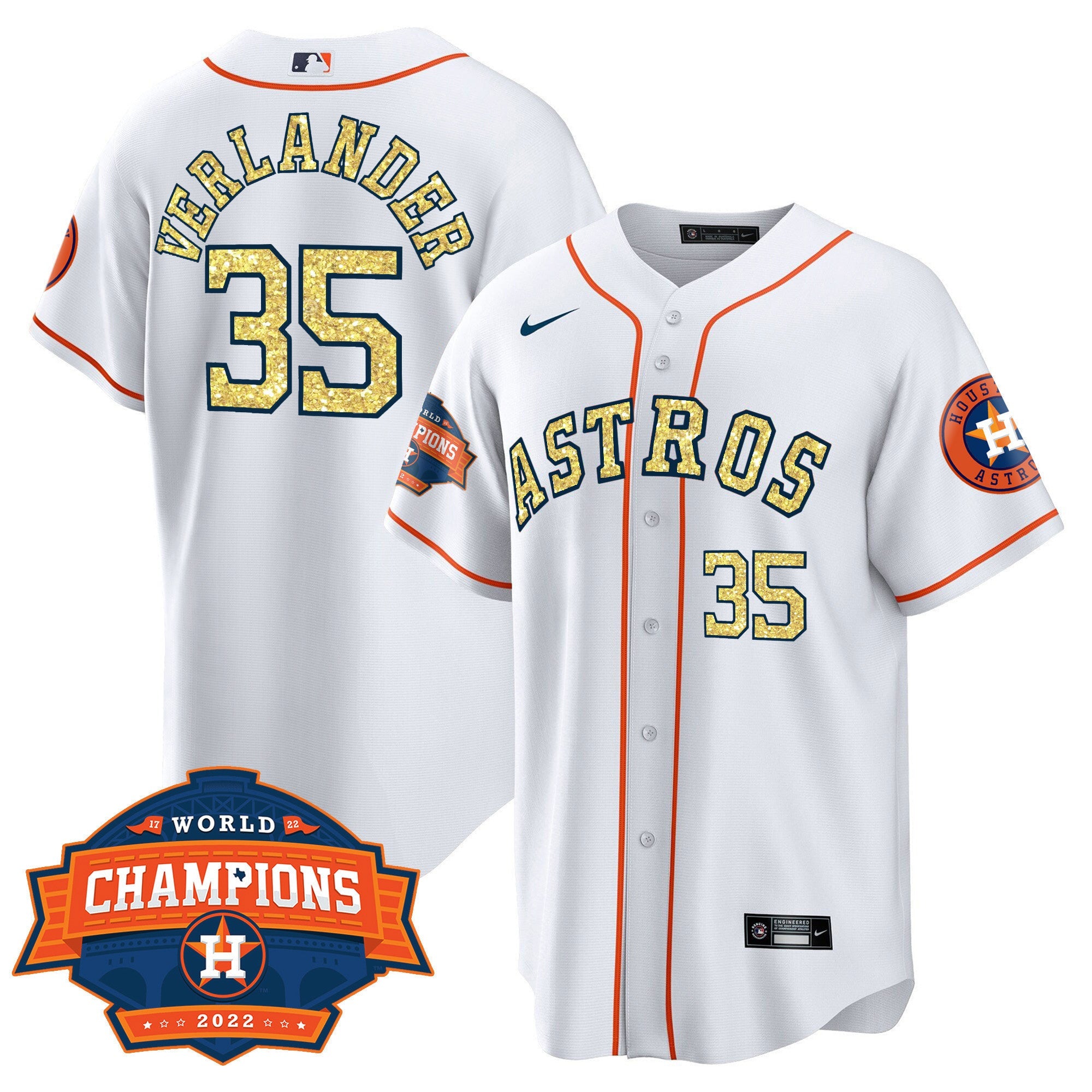 Men’s Houston Special White Gold 2022 World Series Champions Patch Jersey