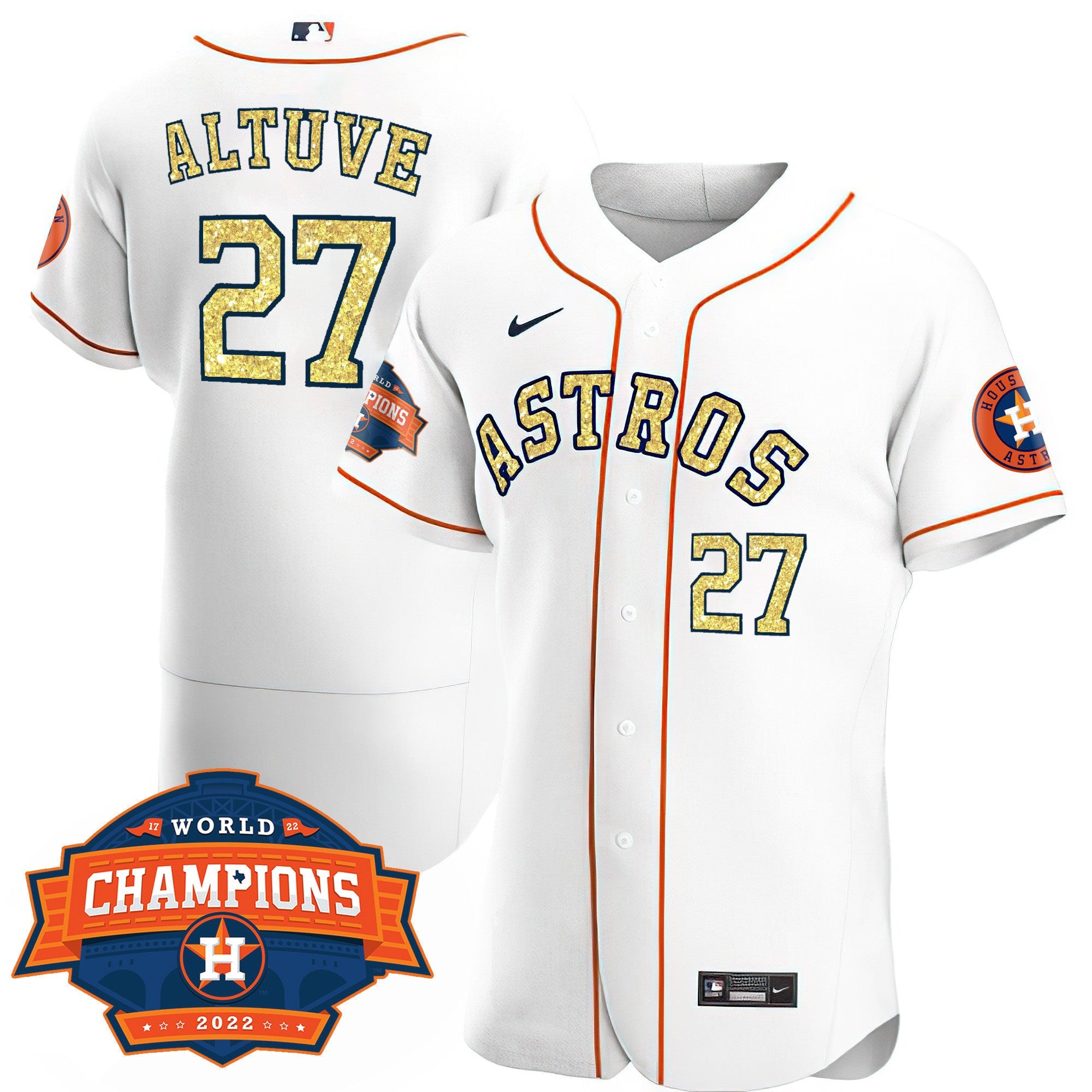 Men’s Houston Special White Gold 2022 World Series Champions Patch Jersey
