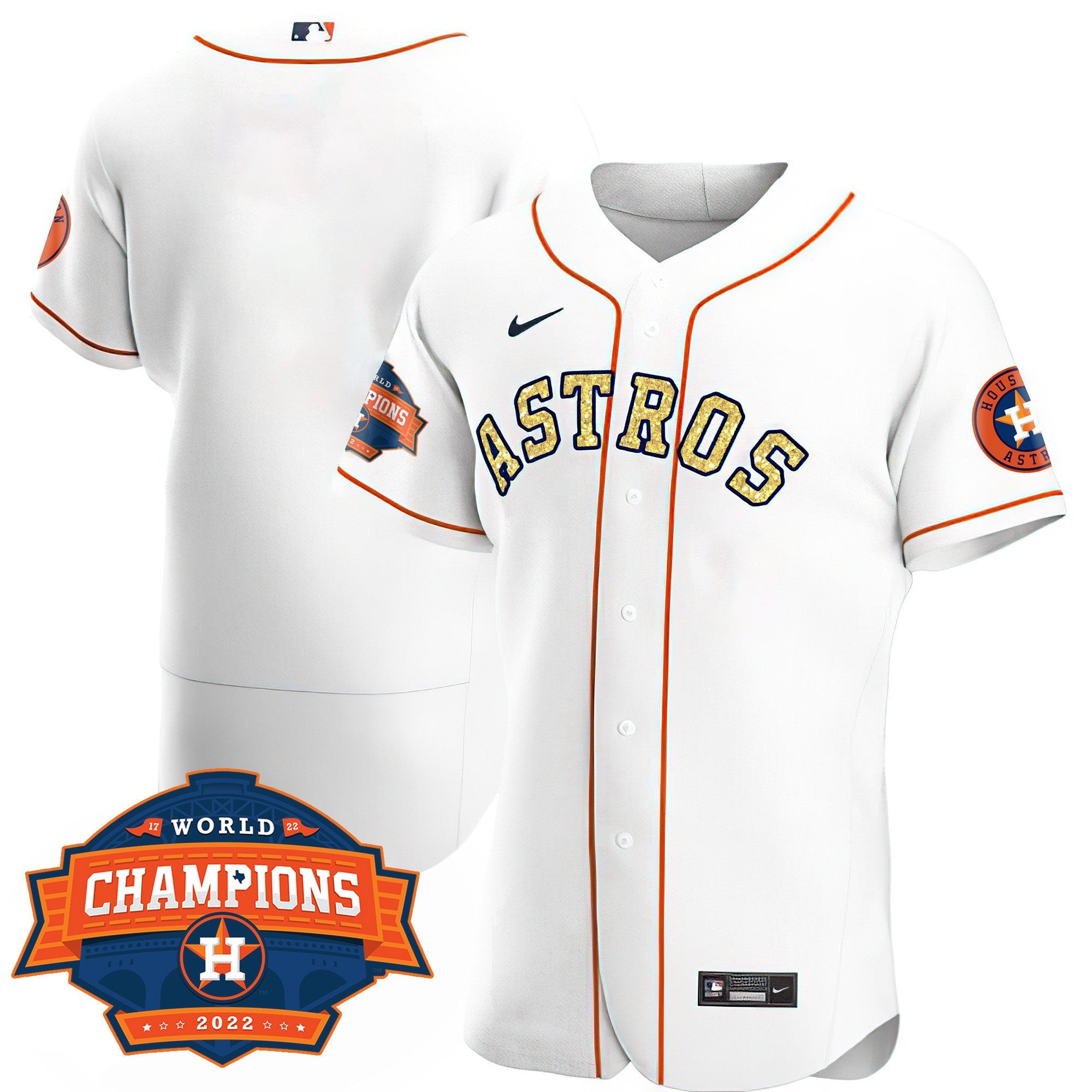 Men’s Houston Special White Gold 2022 World Series Champions Patch Jersey