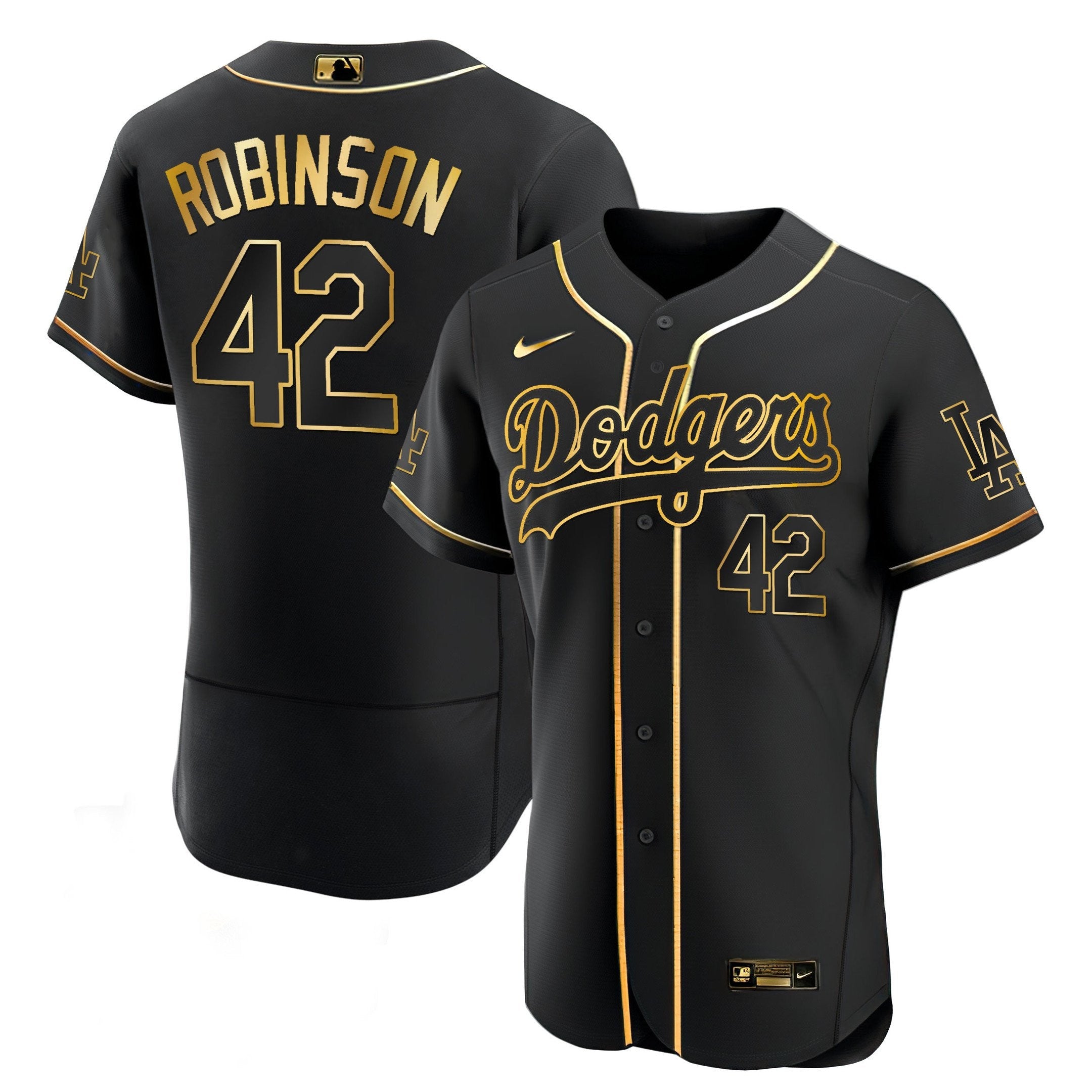 Jackie Robinson Los Angeles White Gold & Black Gold Jersey