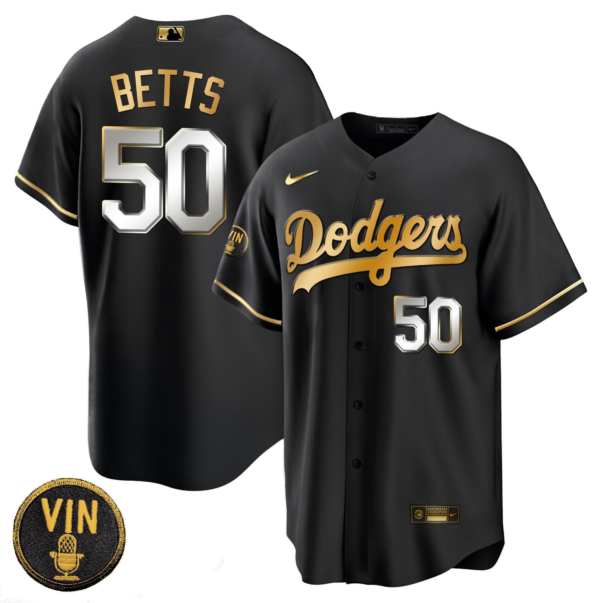 Men’s Black Limited Vin Scully Patch Gold Jersey