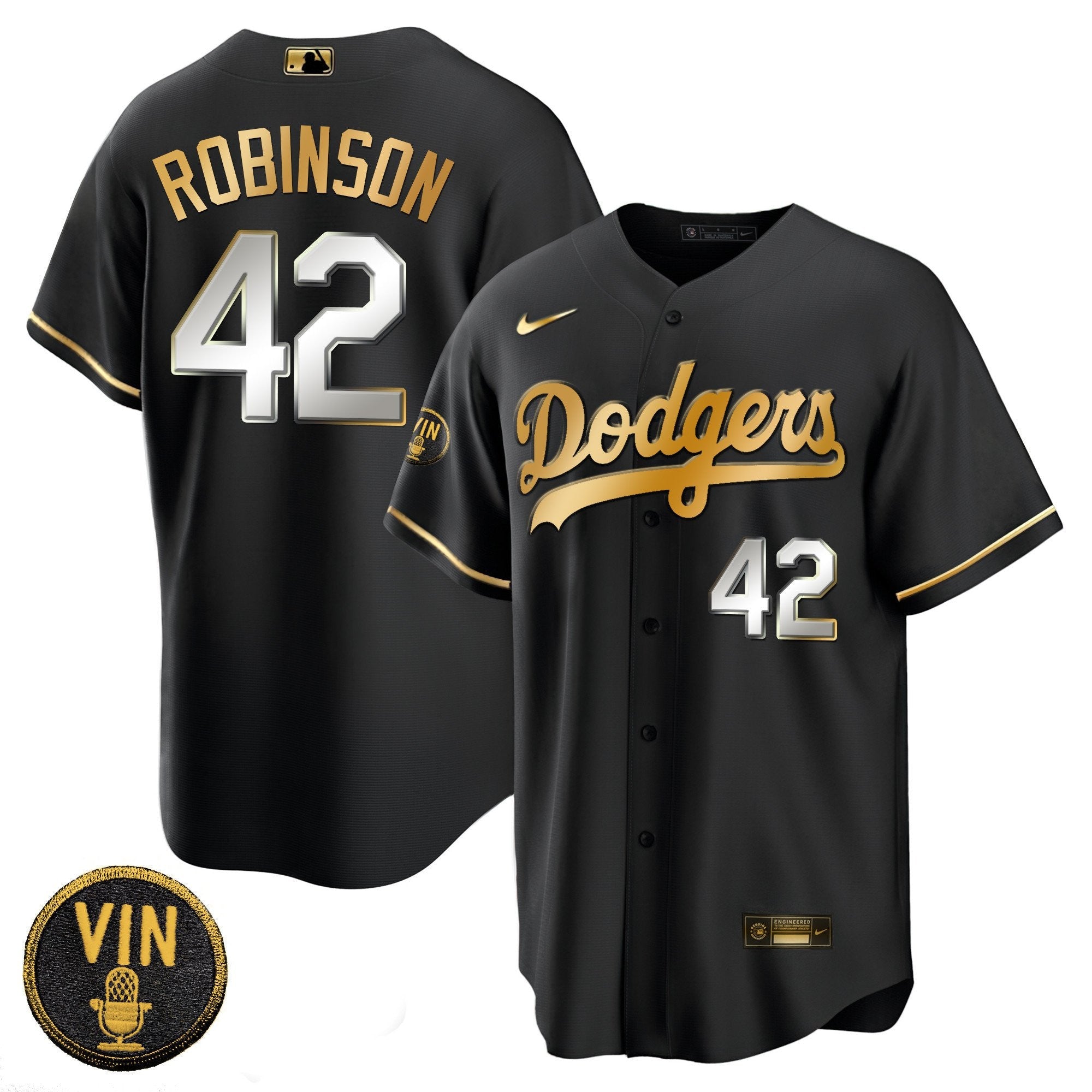 Men’s Black Limited Vin Scully Patch Gold Jersey