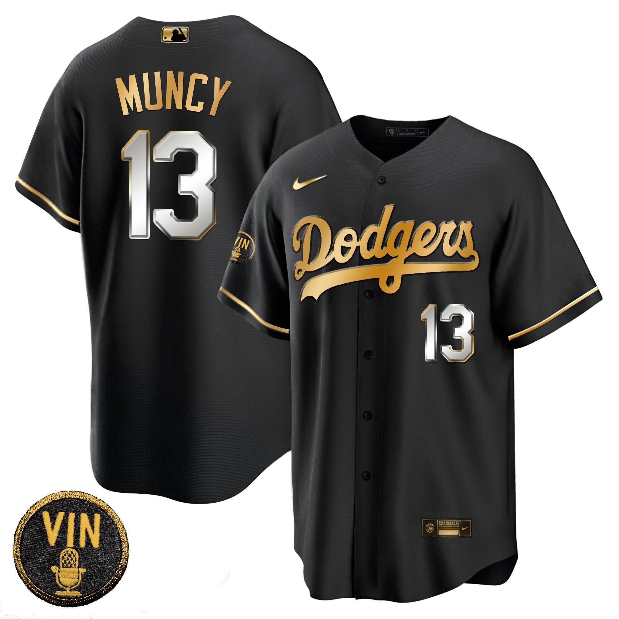 Men’s Black Limited Vin Scully Patch Gold Jersey