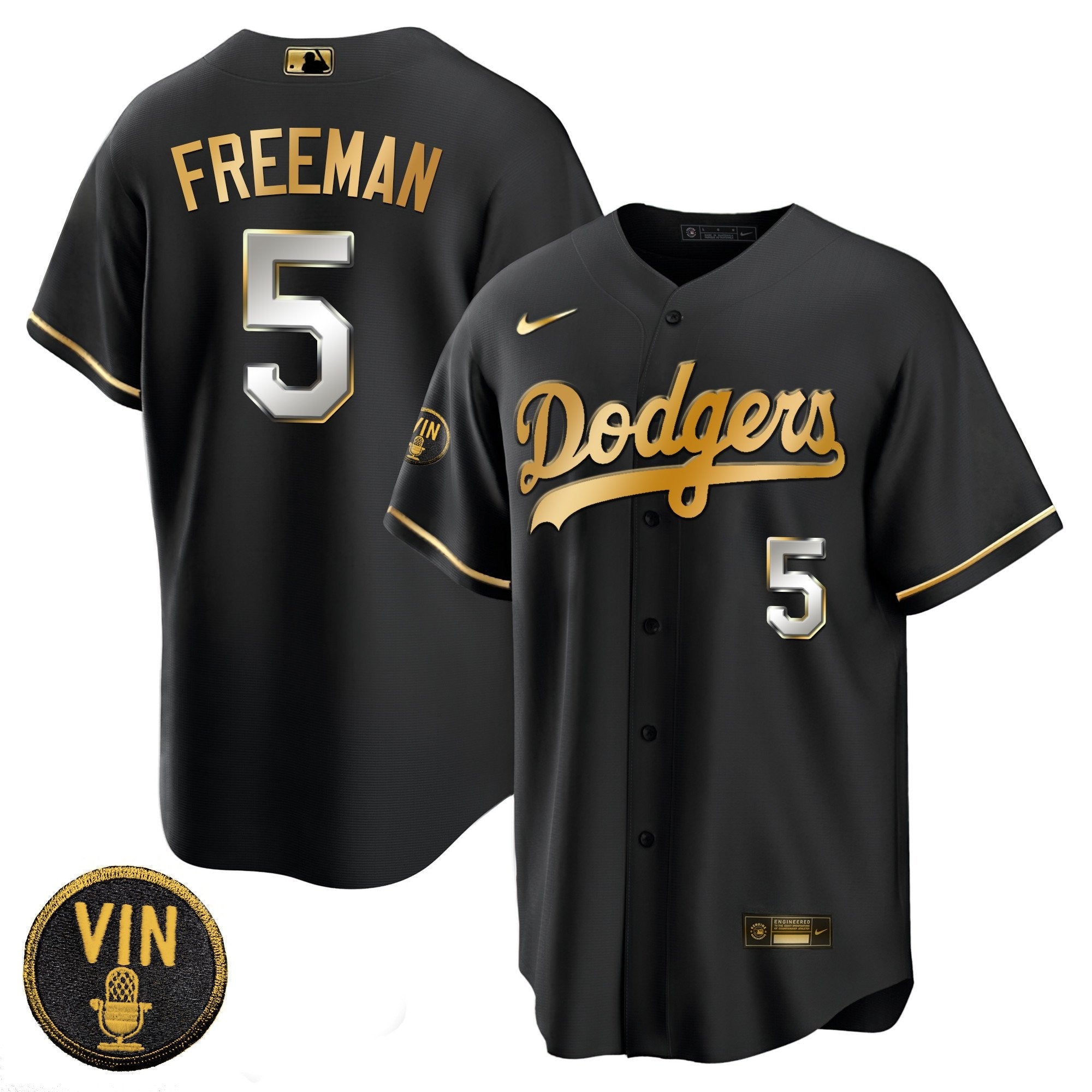 Men’s Black Limited Vin Scully Patch Gold Jersey