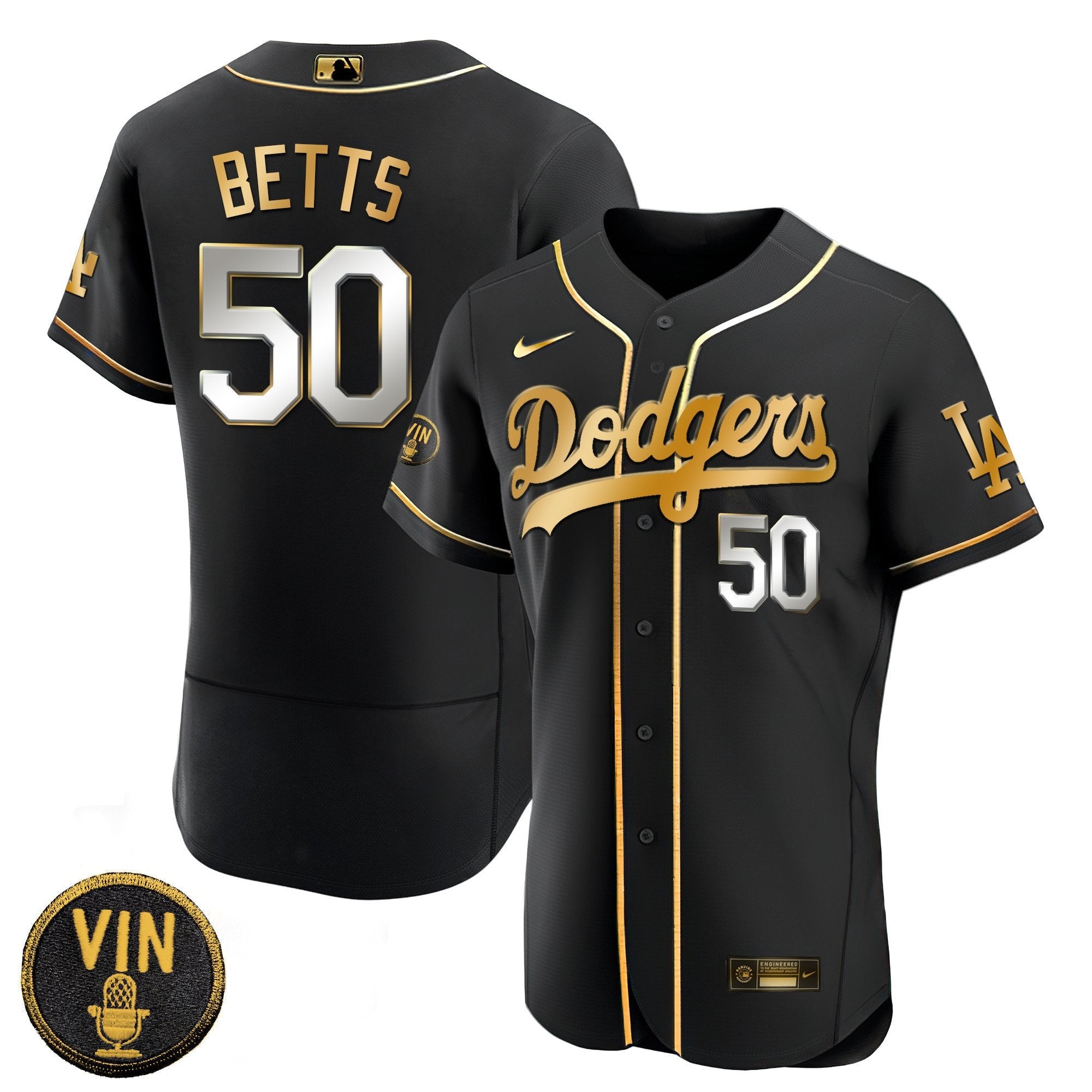 Men’s Black Limited Vin Scully Patch Gold Jersey