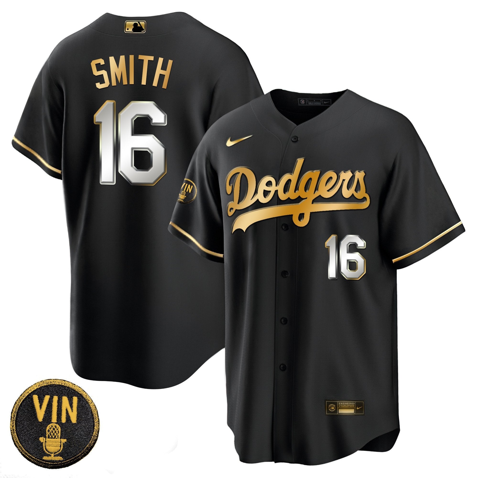 Men’s Black Limited Vin Scully Patch Gold Jersey