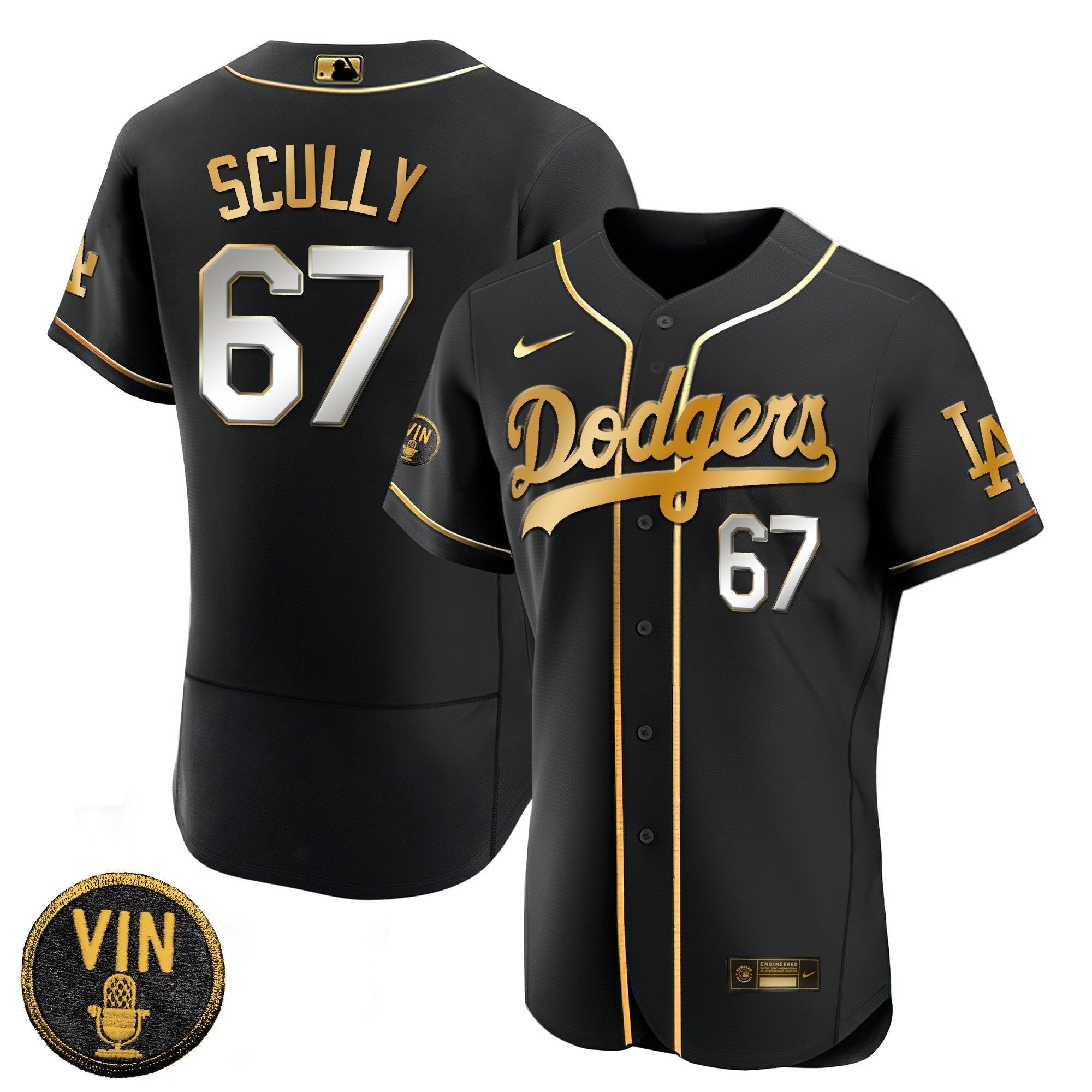 Men’s Black Limited Vin Scully Patch Gold Jersey