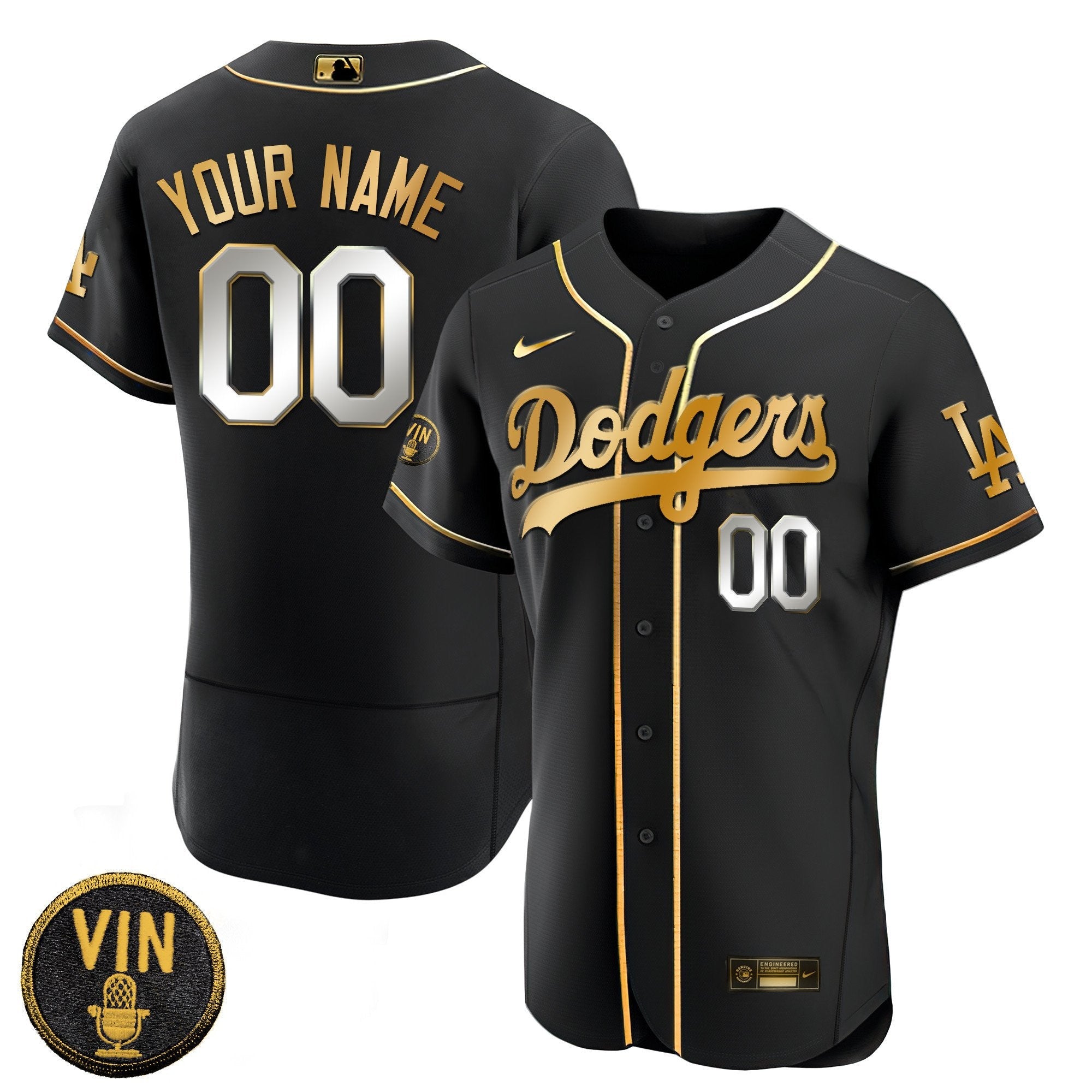 Black Limited Vin Scully Patch Gold Custom Jersey