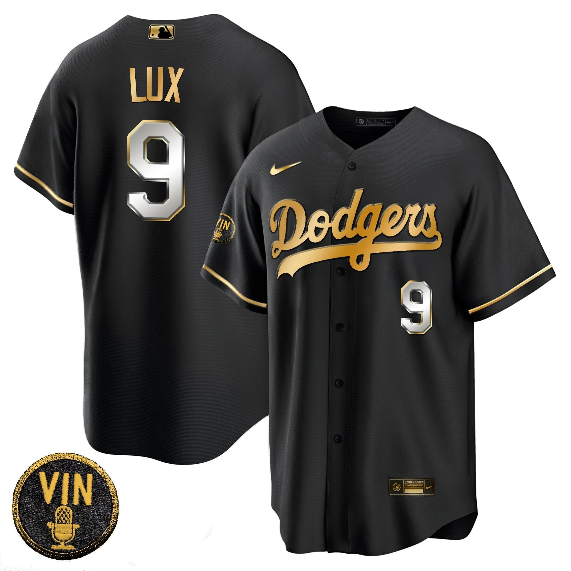 Men’s Black Limited Vin Scully Patch Gold Jersey