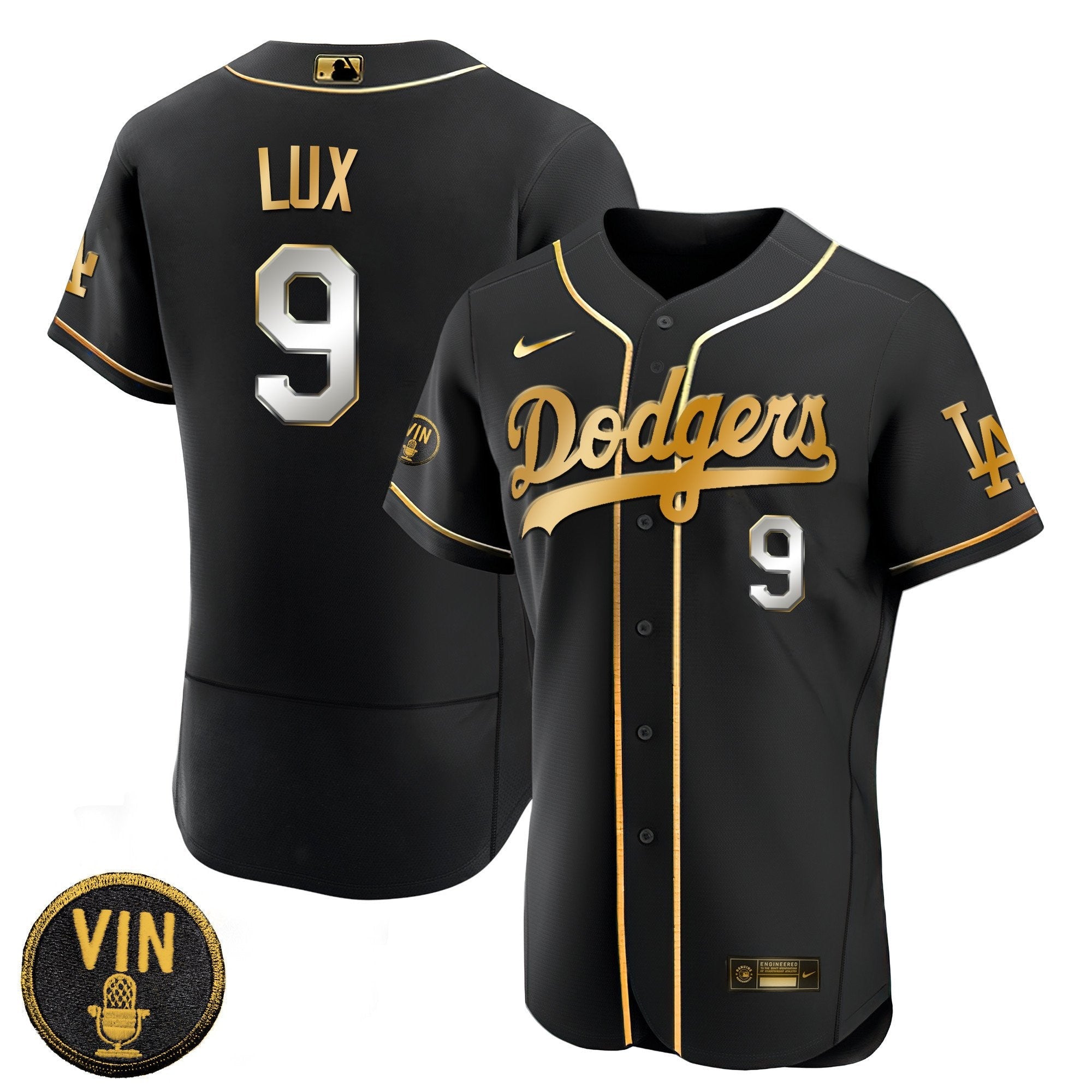 Men’s Black Limited Vin Scully Patch Gold Jersey