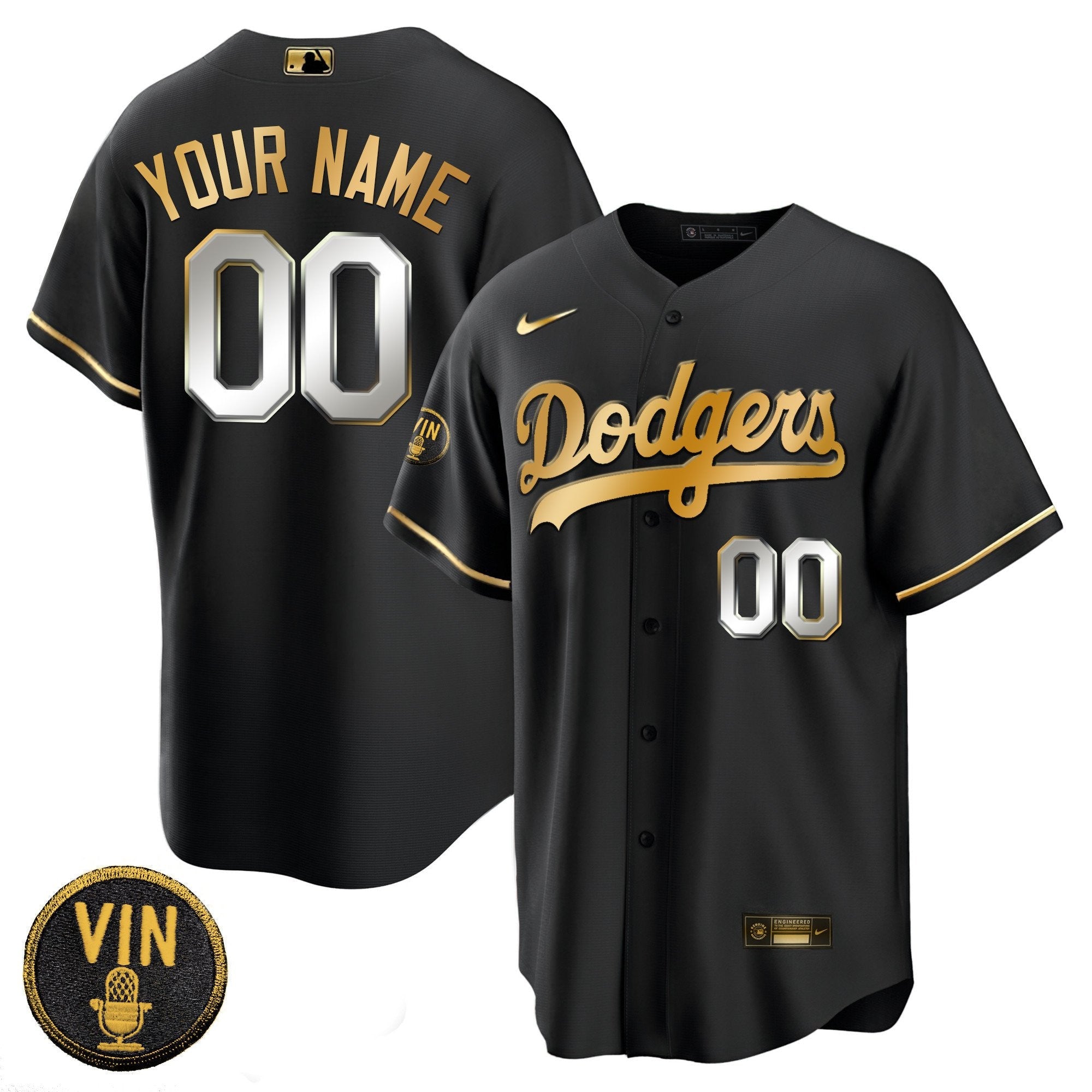 Black Limited Vin Scully Patch Gold Custom Jersey