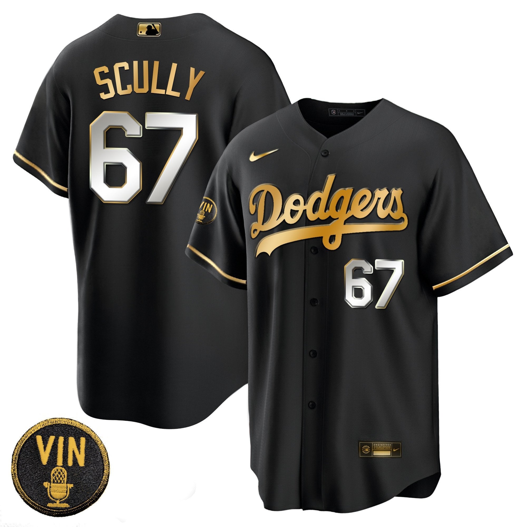 Men’s Black Limited Vin Scully Patch Gold Jersey