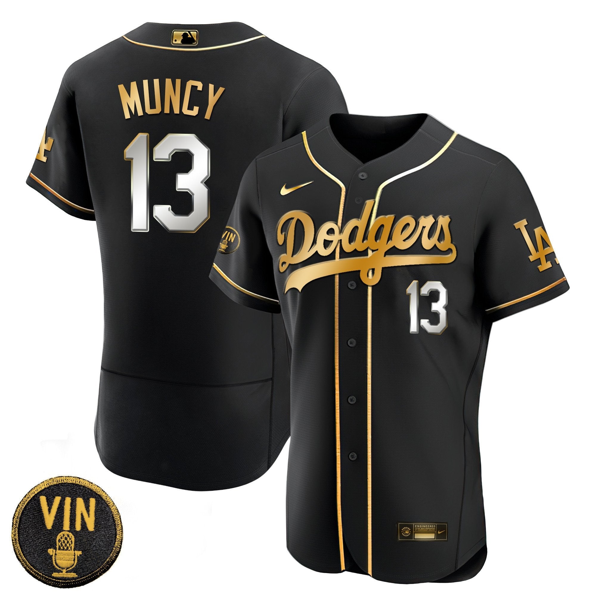 Men’s Black Limited Vin Scully Patch Gold Jersey