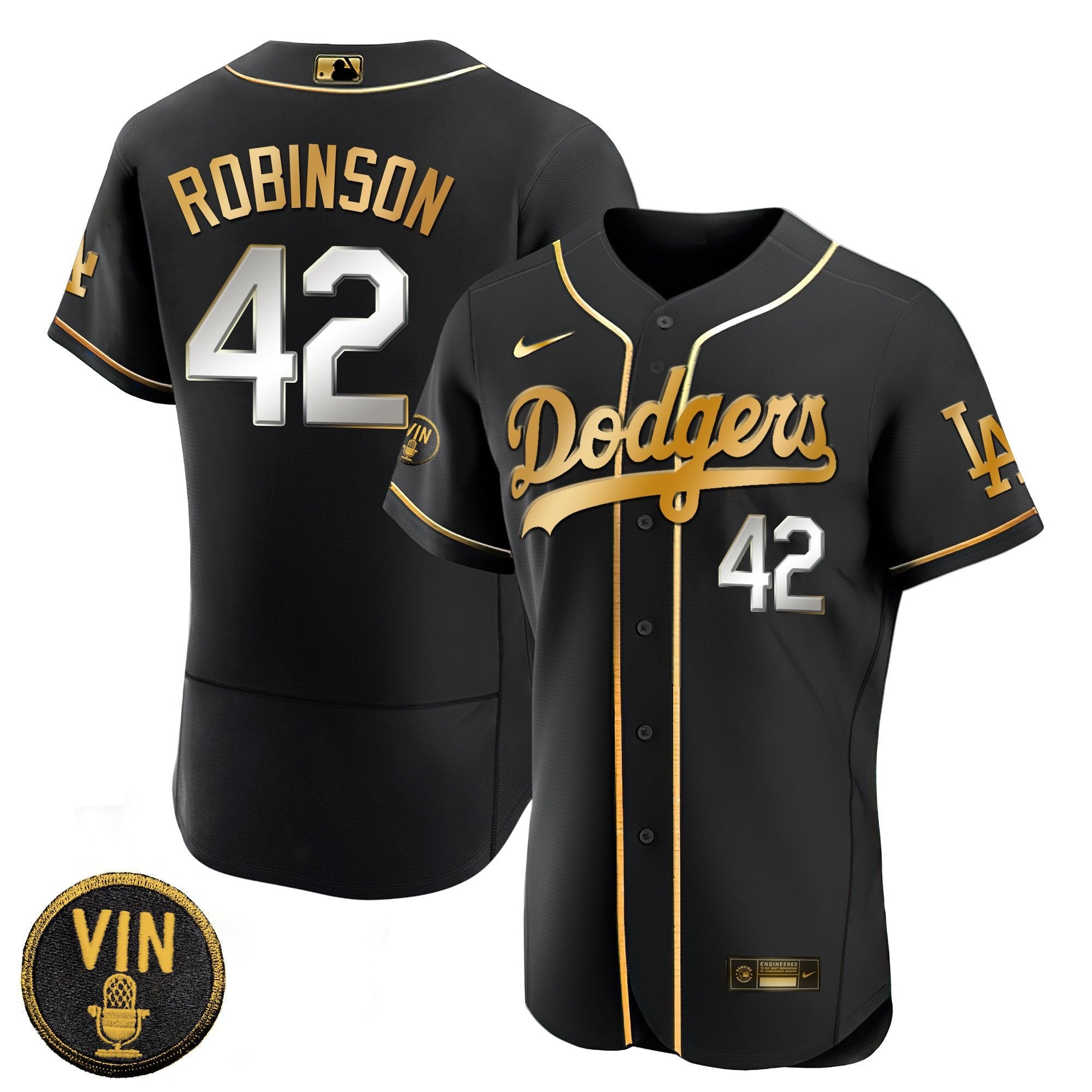 Men’s Black Limited Vin Scully Patch Gold Jersey