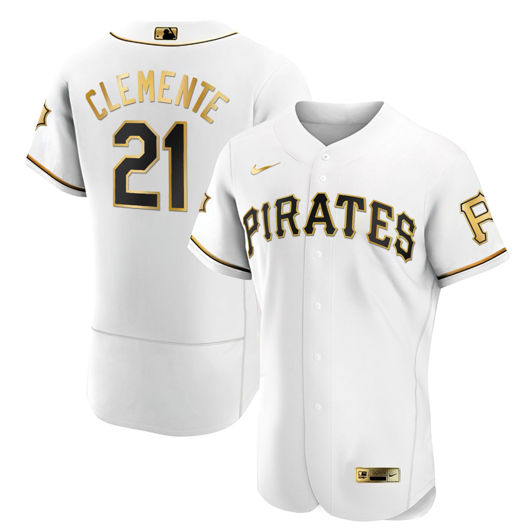 Men’s Roberto Clemente Pirates White Gold & Black Gold Jersey