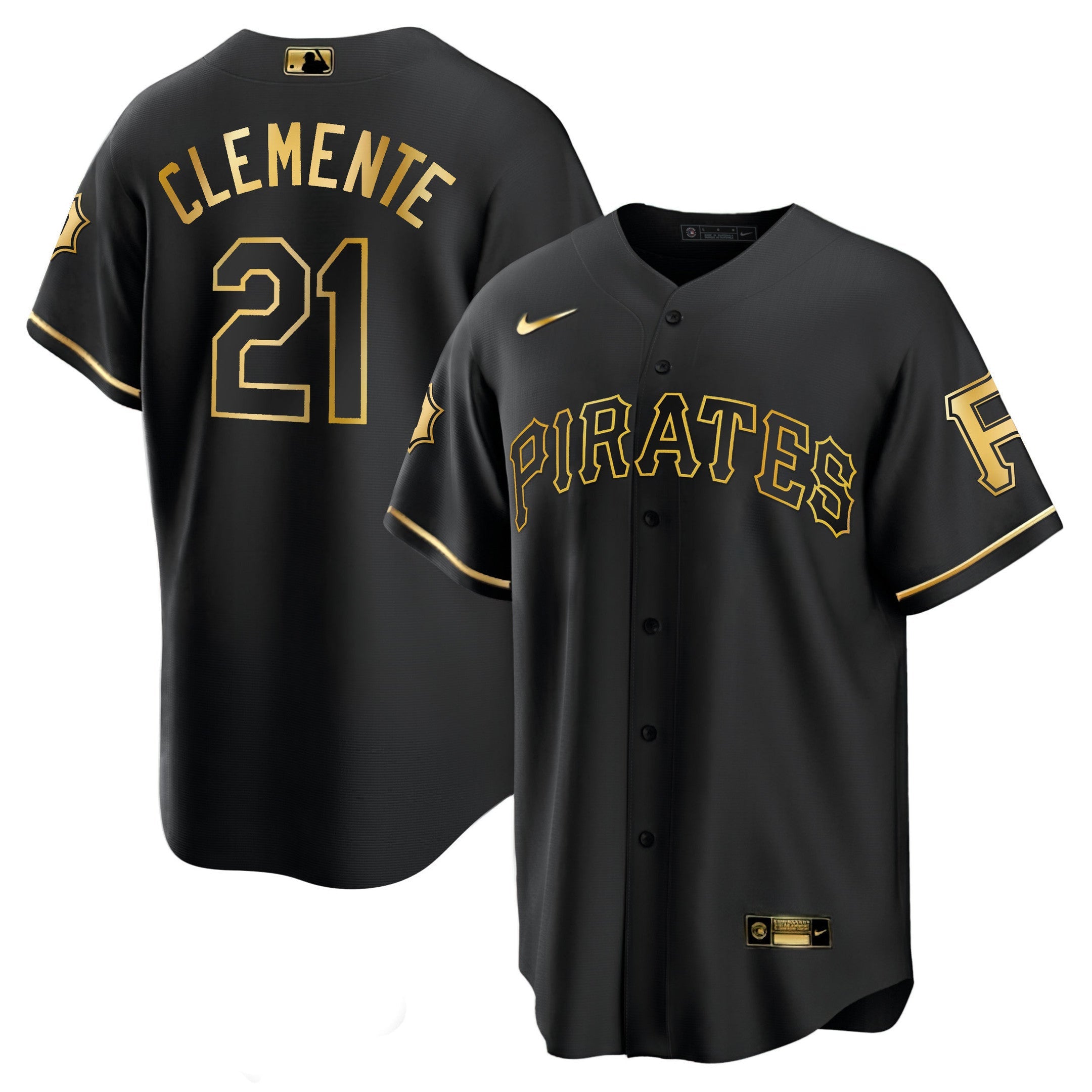 Men’s Roberto Clemente Pirates White Gold & Black Gold Jersey