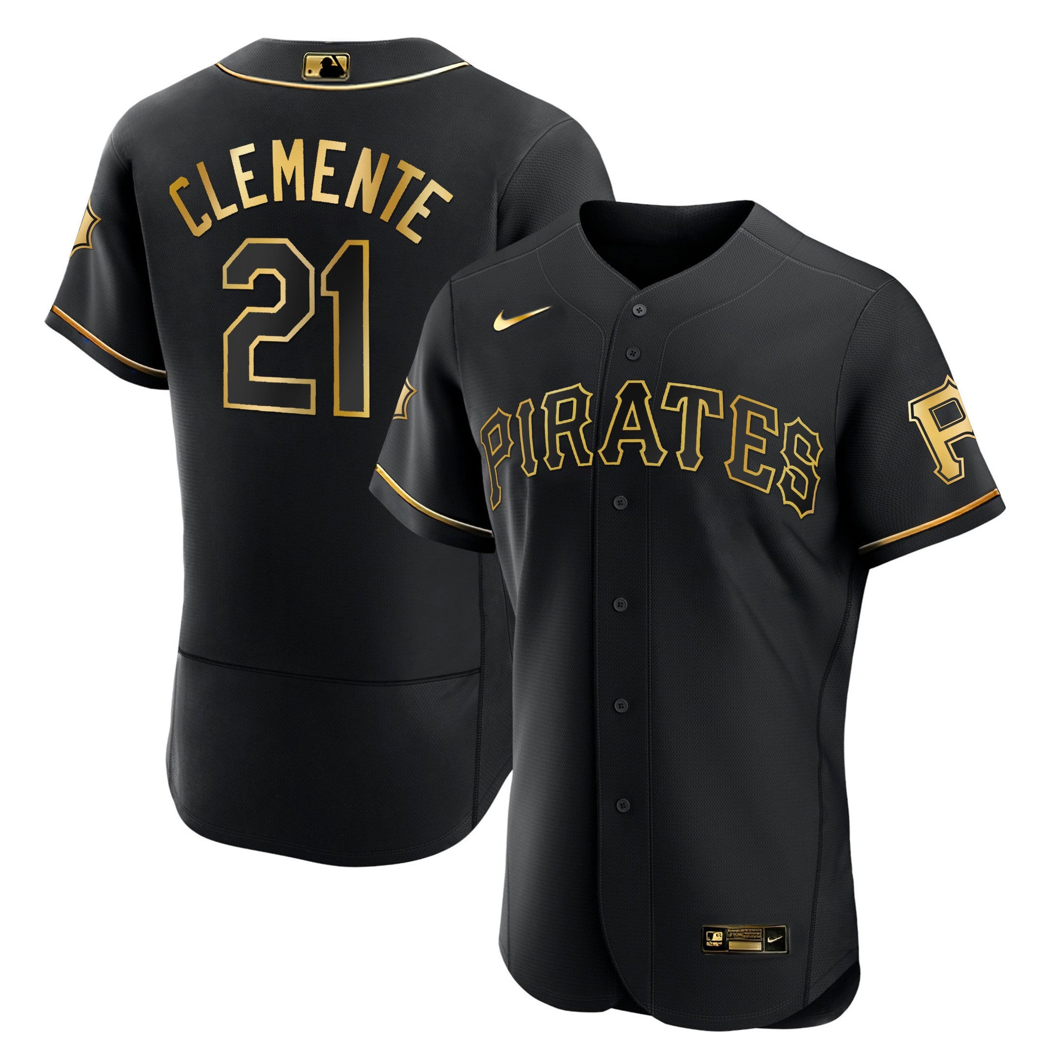 Men’s Roberto Clemente Pirates White Gold & Black Gold Jersey