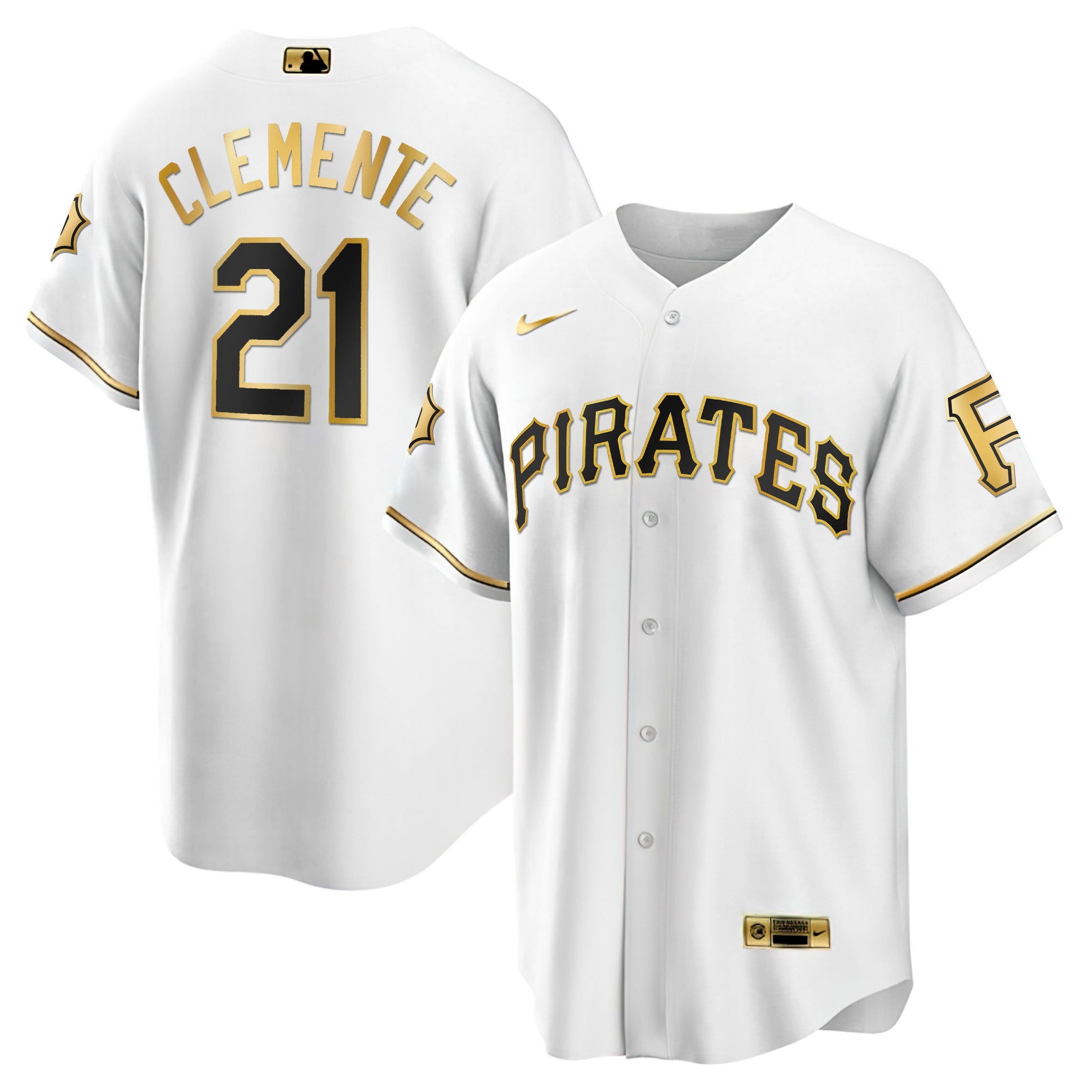 Men’s Roberto Clemente Pirates White Gold & Black Gold Jersey