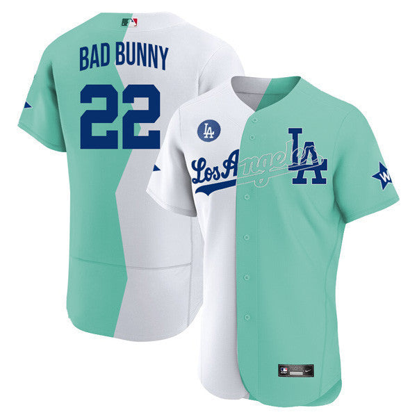 Los Angeles Flex Base White Green 2022 MLB All-Star Celebrity Softball Game Split Jersey