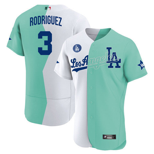 Los Angeles Flex Base White Green 2022 MLB All-Star Celebrity Softball Game Split Jersey