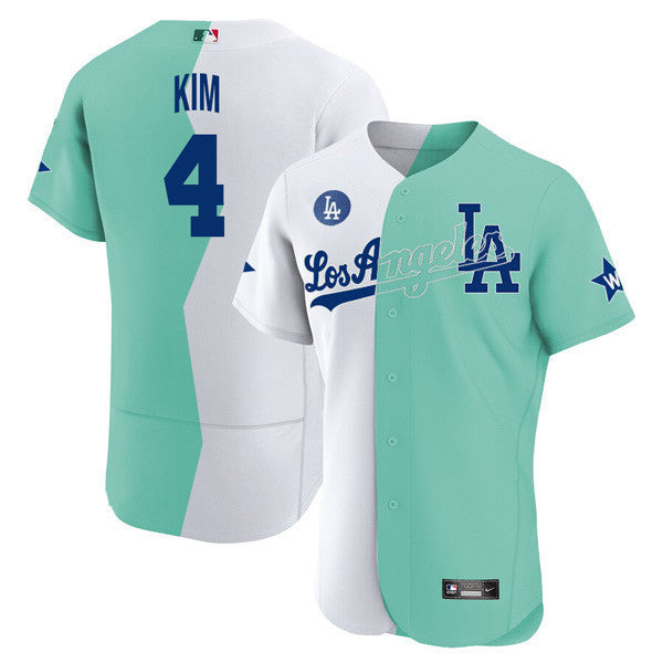 Los Angeles Flex Base White Green 2022 MLB All-Star Celebrity Softball Game Split Jersey