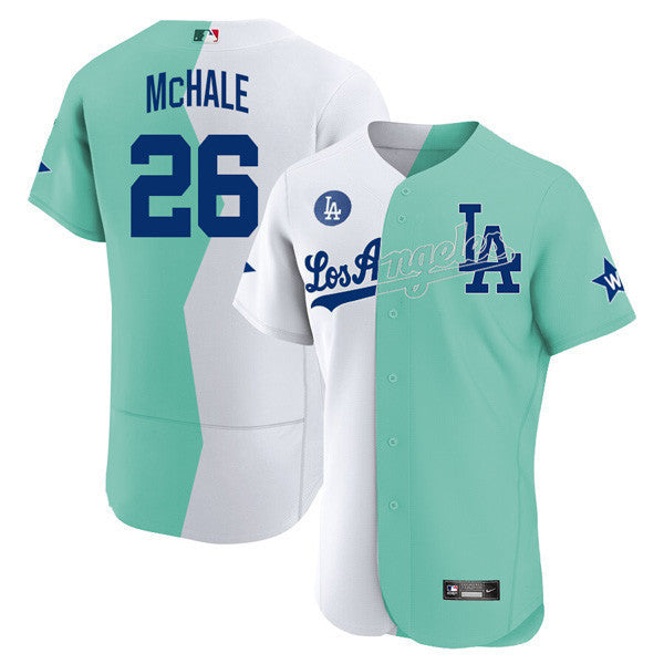 Los Angeles Flex Base White Green 2022 MLB All-Star Celebrity Softball Game Split Jersey