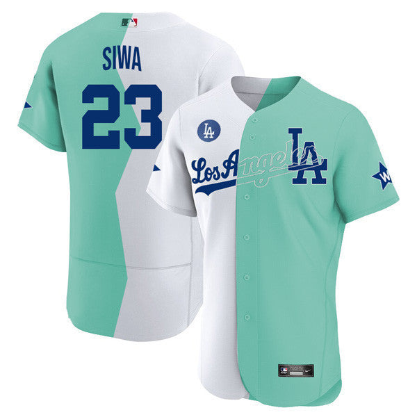 Los Angeles Flex Base White Green 2022 MLB All-Star Celebrity Softball Game Split Jersey