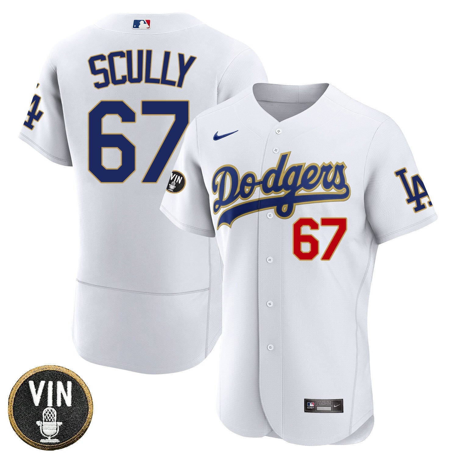 Los Angeles Vin Scully Patch Gold Trim Player Jersey – White