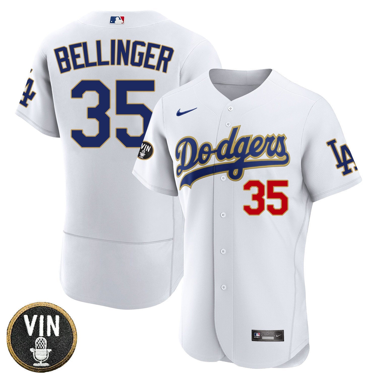 Los Angeles Vin Scully Patch Gold Trim Player Jersey – White