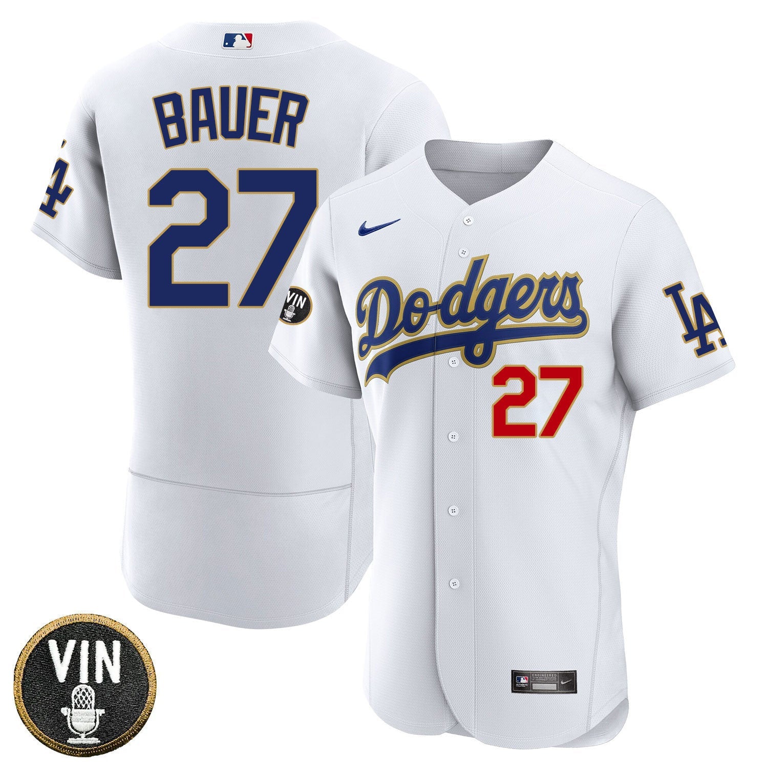 Los Angeles Vin Scully Patch Gold Trim Player Jersey – White